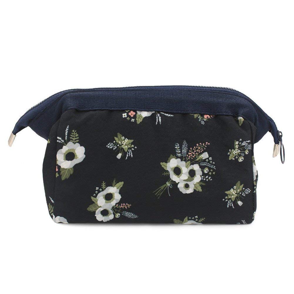 Luxula Elegant Black Cosmetic Bag for Women - Zippered Makeup Organizer with Brush Pouch, Portable Travel Vanity Case - Perfect for Bridal Showers, Evening Events & Daily Beauty Storage (1PCS)
