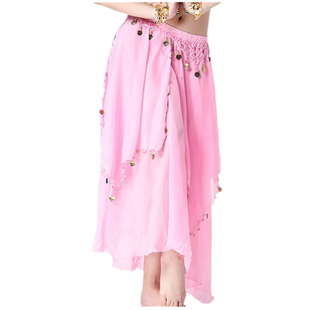 Elegant White Long Chiffon Egyptian Belly Dance Skirt with Coins & Beads Trim - Perfect for Cabaret Performances, Dance Classes, and Costume Parties