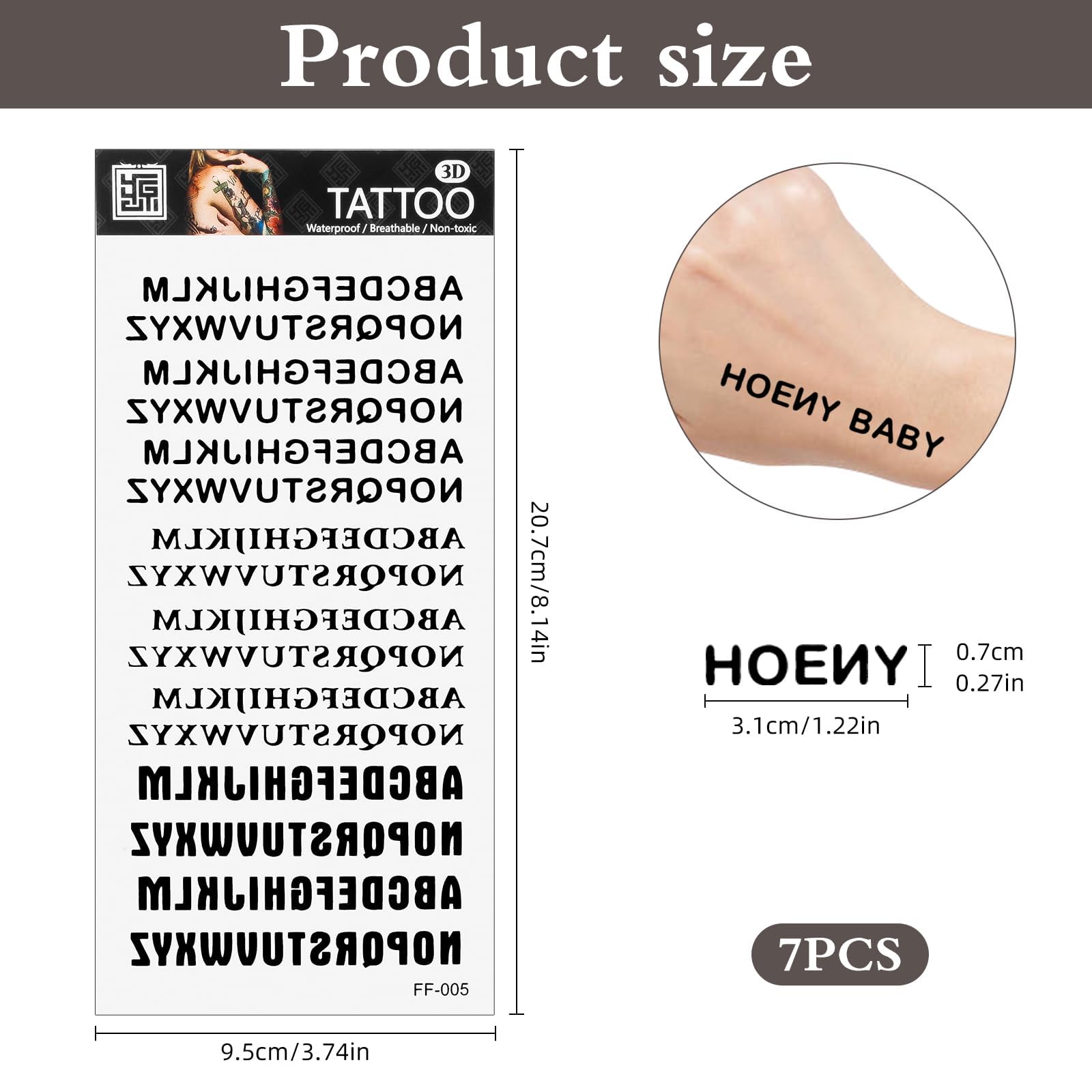7 Sheets Waterproof Temporary Tattoo Letters - Old English Cursive Black Style for Finger, Hands, Adults & Kids | Perfect for Parties, Halloween Costumes, Fashion Statements & Body Art