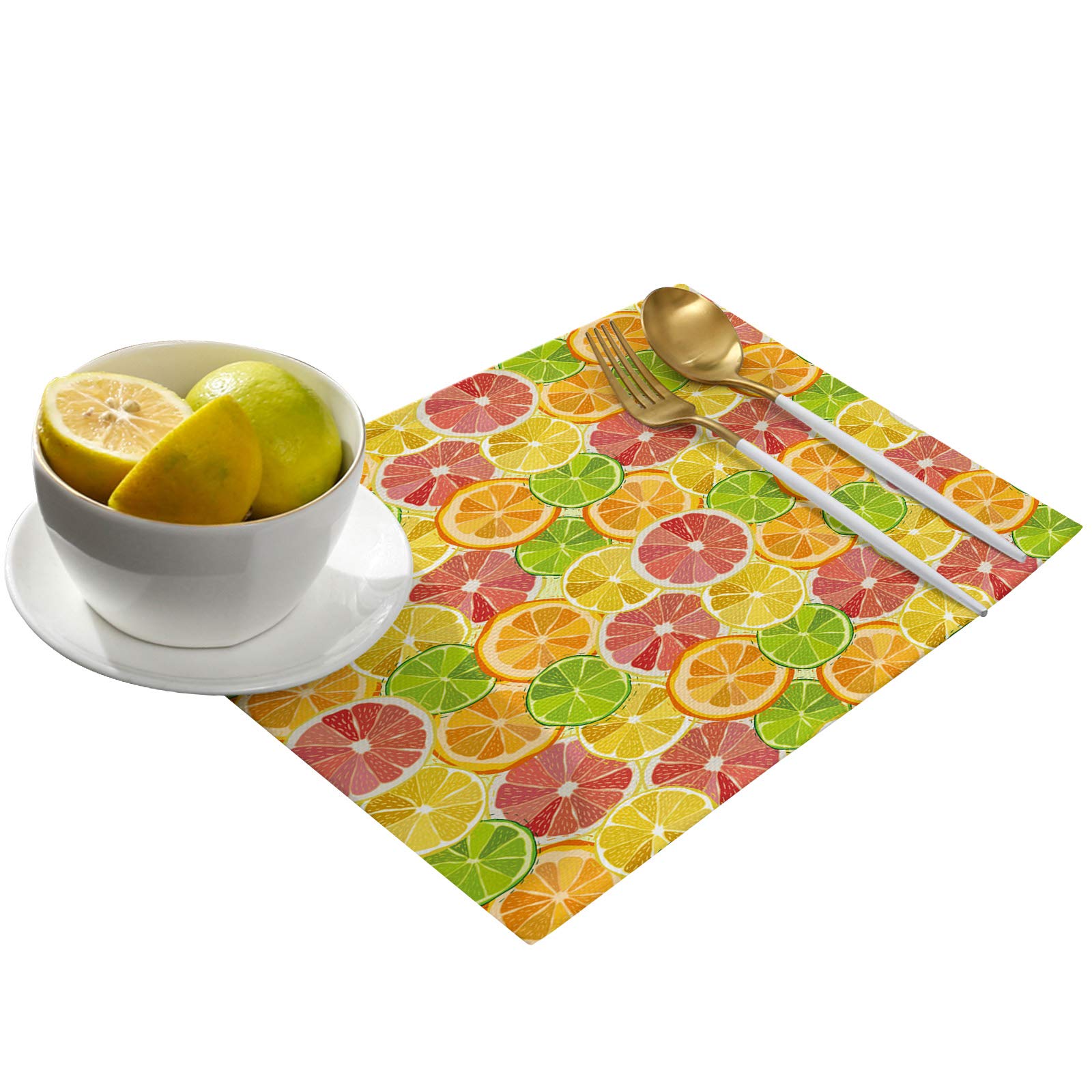 4-Pack Lemon Citrus Watercolor Placemats - Heat Resistant Washable Table Mats for Kitchen Dining, Indoor & Outdoor Use - Perfect for Summer Parties, Picnics, and Home Decor