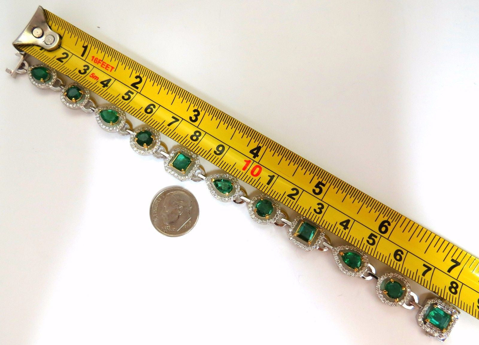 10.62ct Natural Colombian Emerald & Diamond Halo Bracelet in 14K White Gold - Elegant Jewelry Gift for Women, Perfect for Weddings & Special Occasions