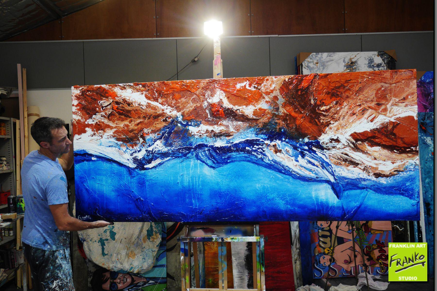 Coastal Change 240cm x 100cm Blue Brown Textured Abstract Canvas Art - Perfect for Living Room, Bedroom or Office Wall Decor