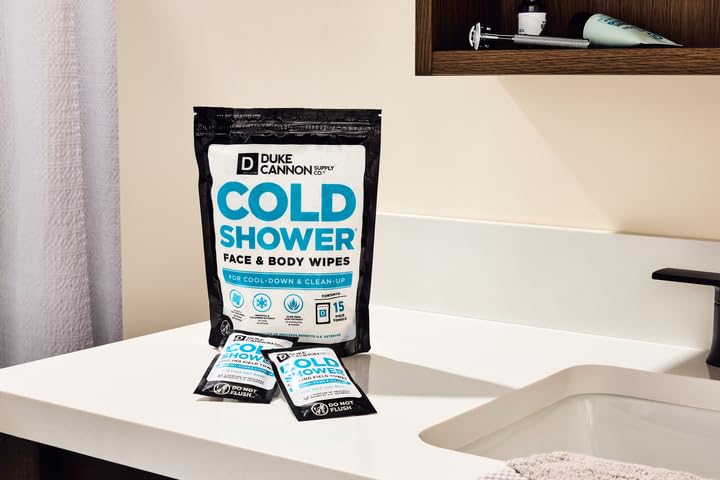 Duke Cannon Cold Shower Cooling Field Towels - Refreshing Face & Body Wipes for Men, 2 Pack (30 Count) | Perfect for Gym, Camping, Travel & Post-Workout Refreshment
