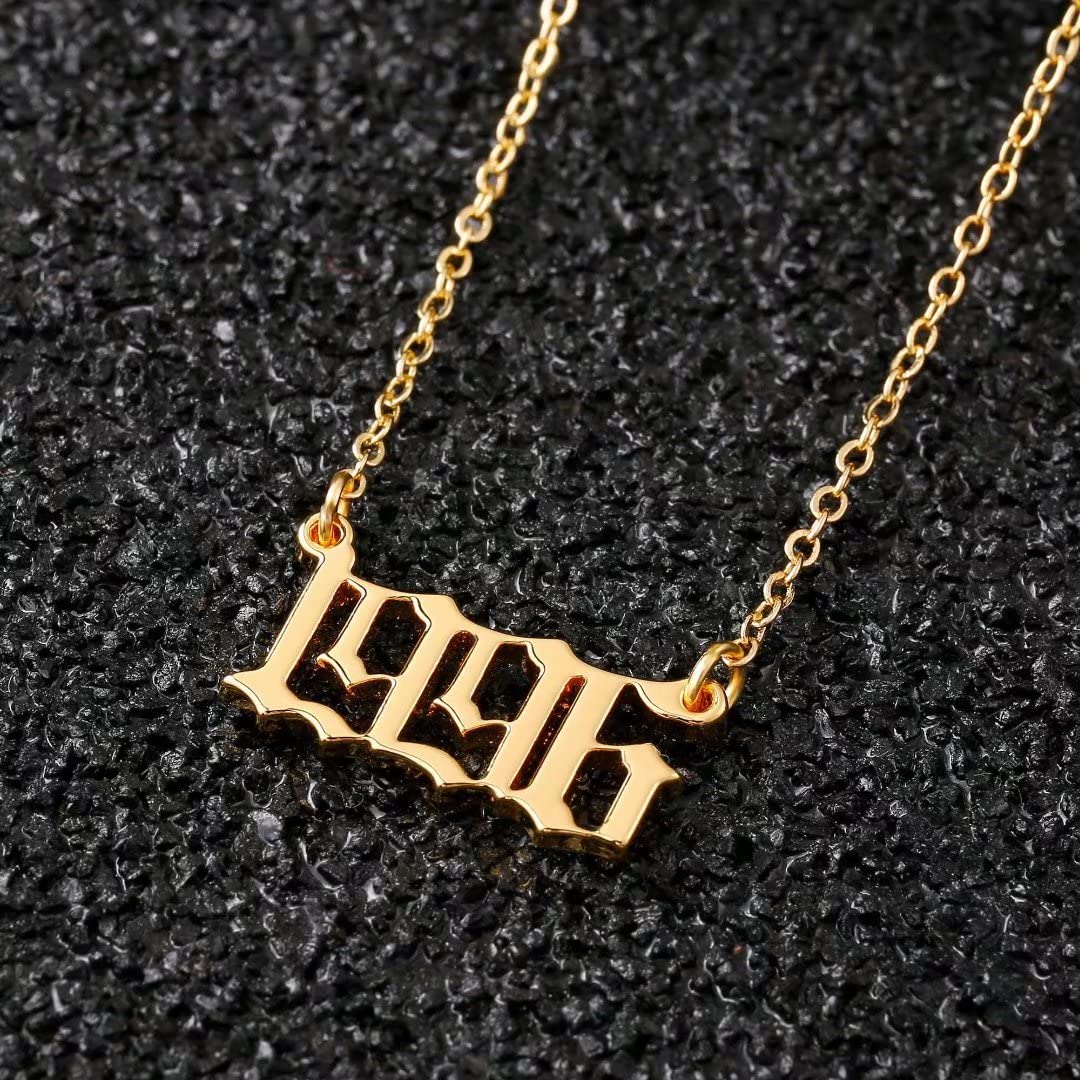 18K Gold Plated Old English Birth Year Necklace for Women - Personalized Number Pendant Jewelry Gift (1970-2021) | Birthday, Anniversary & Mother's Day Present | Perfect for Everyday Wear, Special Occasions & Gift Giving