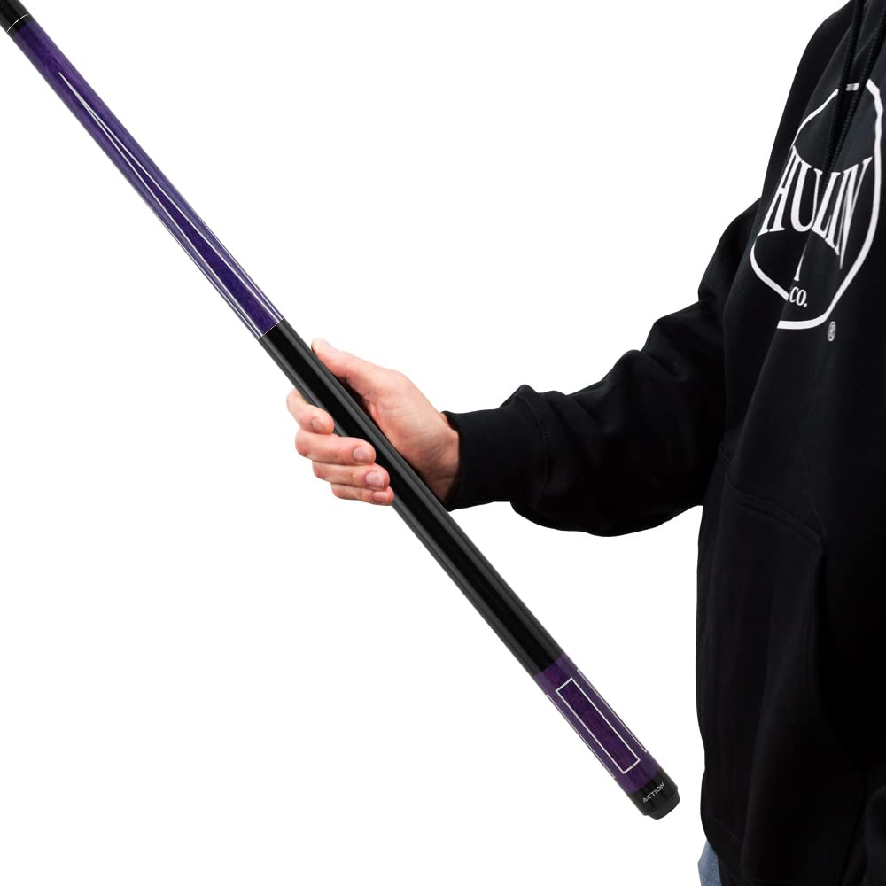 VAL30 Value Series Pool Cue - 58 Inch Hard Maple Shaft with 13mm Boar Skin Tip - Purple & Black with 4 White Overlay Points - Professional Billiards Accessory for Home Game Rooms & Bars