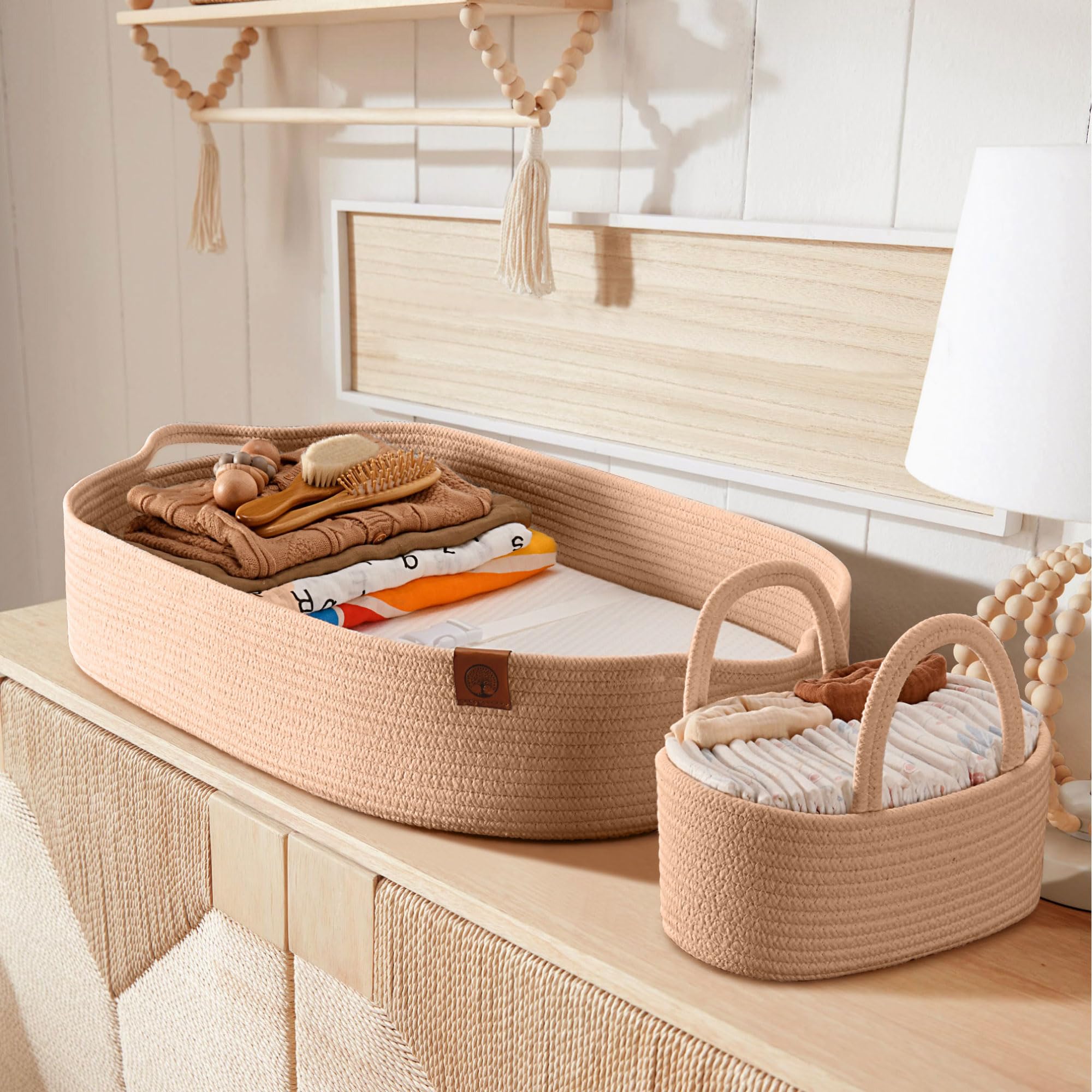 J&JOO Baby Changing Basket Set with Diaper Caddy - Breathable Waterproof Cover, Portable Foldable Changing Pad for Dresser - Perfect for Nursery, Travel & On-the-Go Diaper Changes