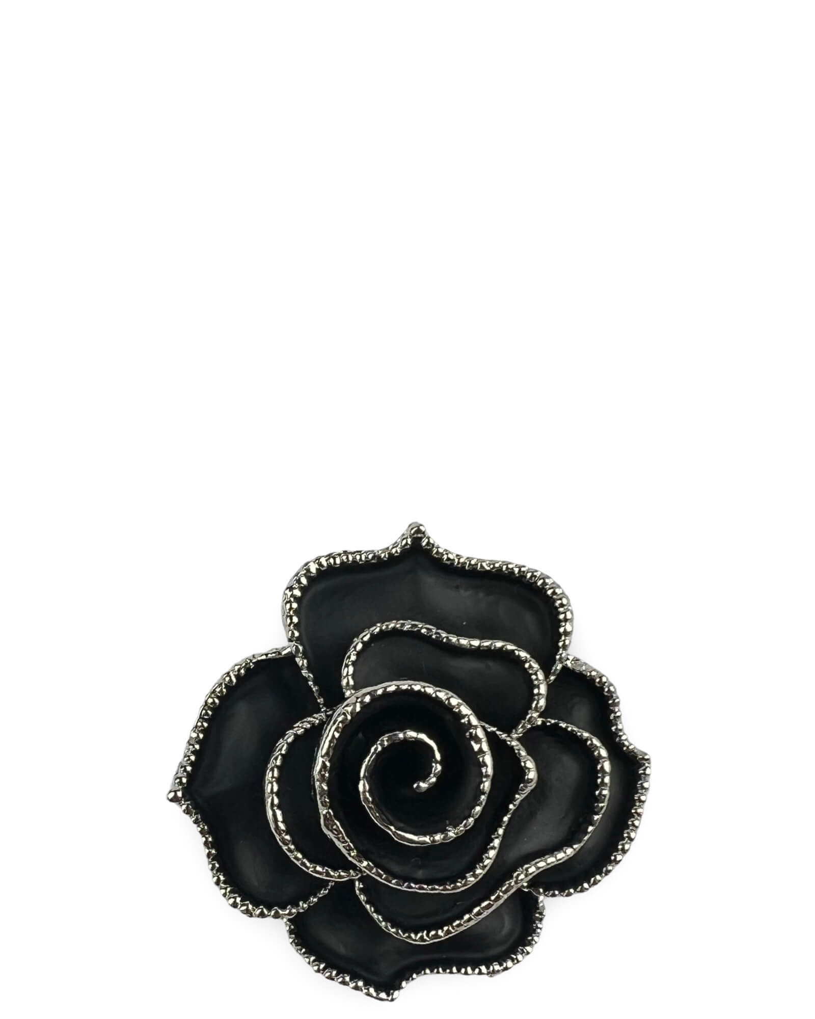 DÉCLIC Black Rose Edge Pin - Silver Tone Brooch for Women | Elegant Lapel Pin for Blazers, Jackets & Hats | Vintage Floral Fashion Accessory Gift