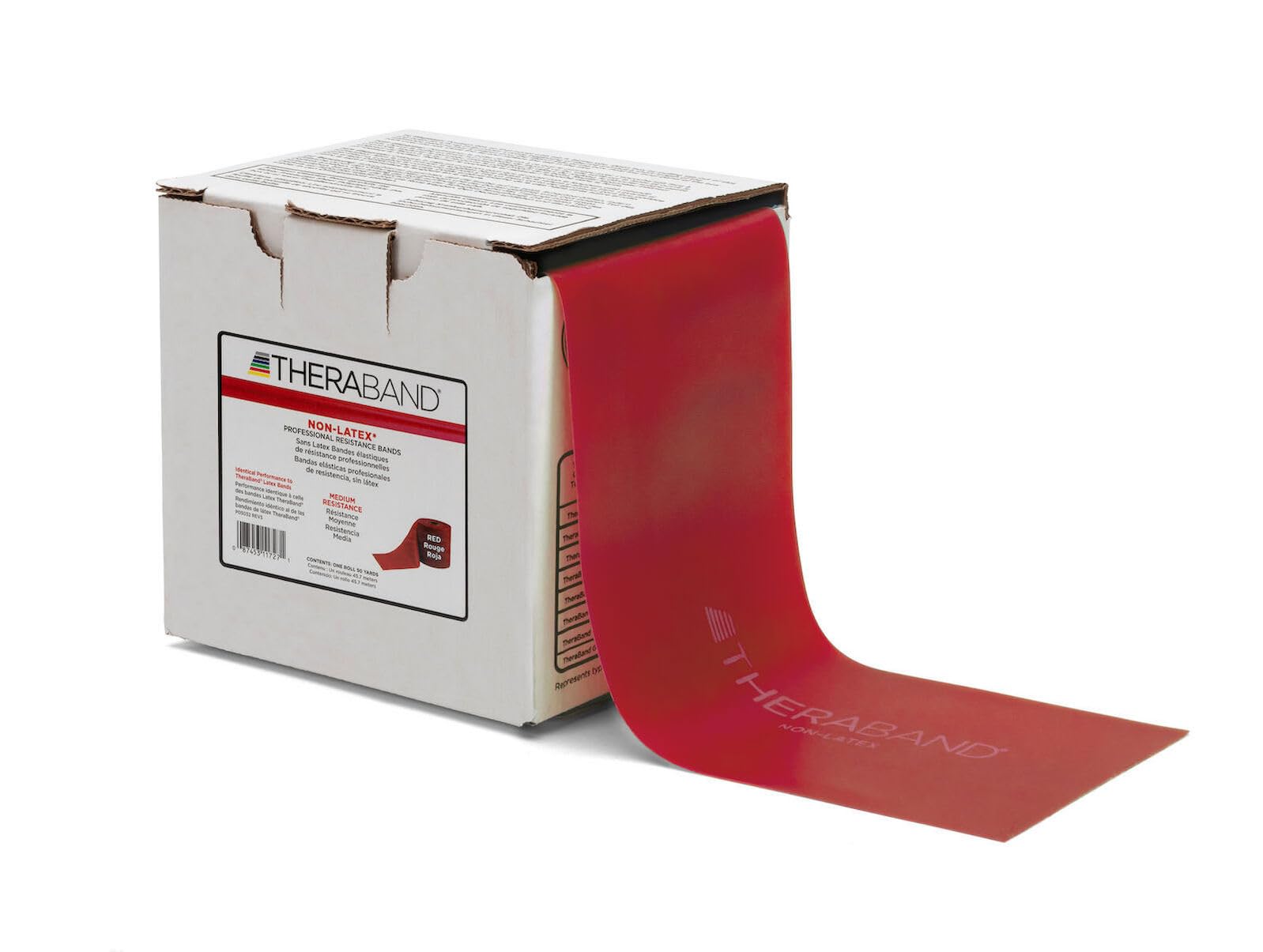 THERABAND Resistance Band 50 Yard Roll - Medium Red Non-Latex Professional Exercise Bands for Strength Training, Physical Therapy, Pilates & Rehab | Upper & Lower Body Workouts | Home Gym & Professional Use | Includes Convenient Dispenser Box (Level 3 Resistance)