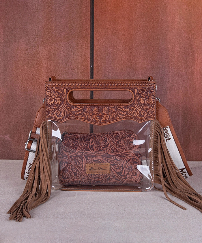 Montana West Women's Top Handle Clear Fringe Crossbody Bag Set - Stylish Shoulder Purse for Daily Use, Work, and Evening Out