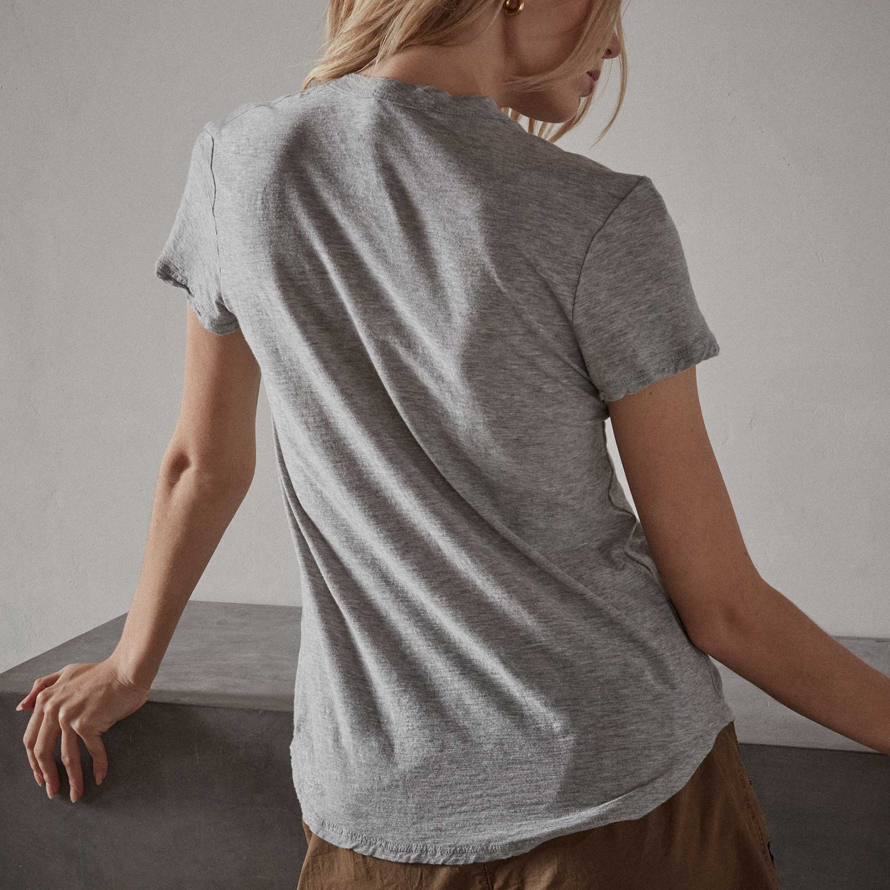 Sheer Slub Crew Neck T-Shirt for Women - Soft Heather Grey Casual Top - Perfect for Layering, Summer Outfits & Everyday Wear