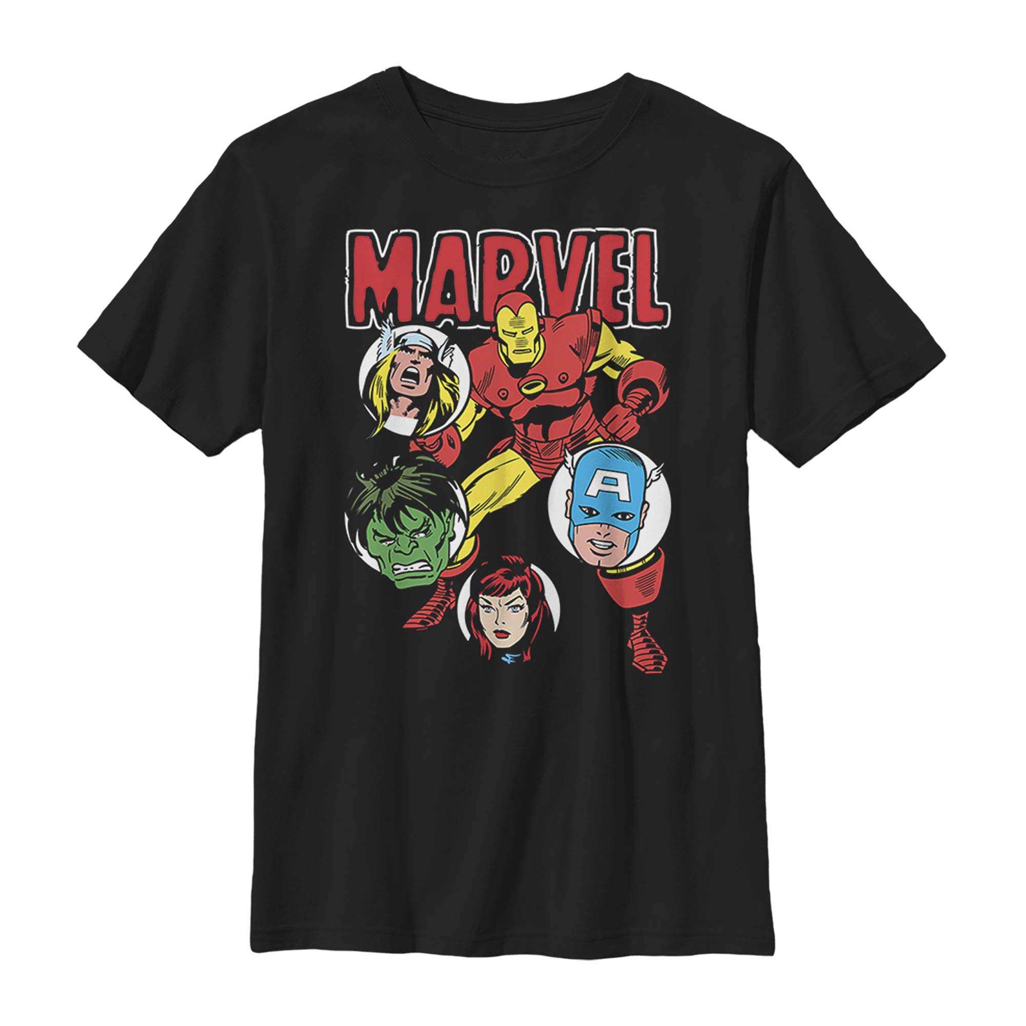 Marvel Boys Retro Superhero Squad Graphic T-Shirt - Cool Superhero Tees for Kids, Casual Wear & Cosplay Costume