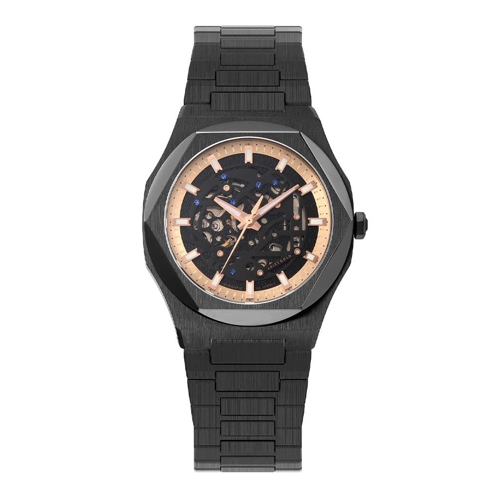 Aries Gold Voltamic Black Dial Men's Watch with Stainless Steel Strap - Model G 9031 BK BKRG | Stylish Dress Watch for Business, Formal Events & Everyday Wear