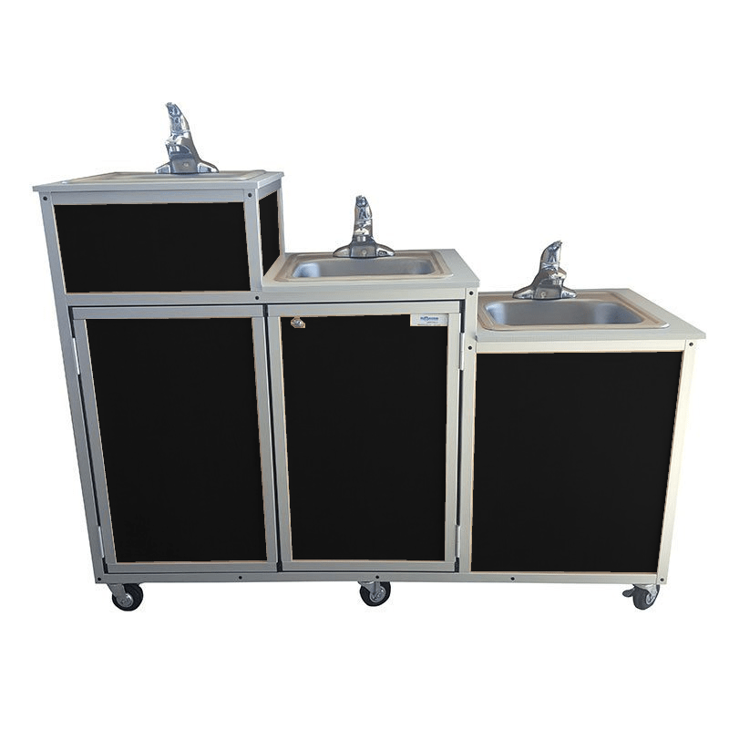 Portable 3-Tier Sink with Drain Board - Compact & Space-Saving Kitchen Sink for Small Spaces, RVs, Camping, and Outdoor Use - Stainless Steel Design by Monsam PSE 0123