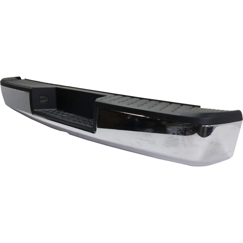 2017-2018 Nissan Titan Rear Bumper Assembly - Chrome Finish with Reinforcement Bar, Face Bar & Step Pad | OEM Part # NI1103129, 185022EZ20A-PFM | Perfect for Truck Upgrades & Off-Road Protection
