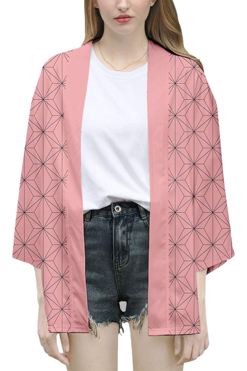 Baycon Adult Kamado Nezuko Cosplay Cardigan Top Jacket - Anime Demon Slayer Costume for Halloween & Cosplay Events | Stylish & Comfortable for Anime Conventions, TikTok Videos & Daily Wear | Perfect Gift for Anime Fans & Collectors | Great for Role-Playing, Fan Meetups, Social Media Content & Themed Parties