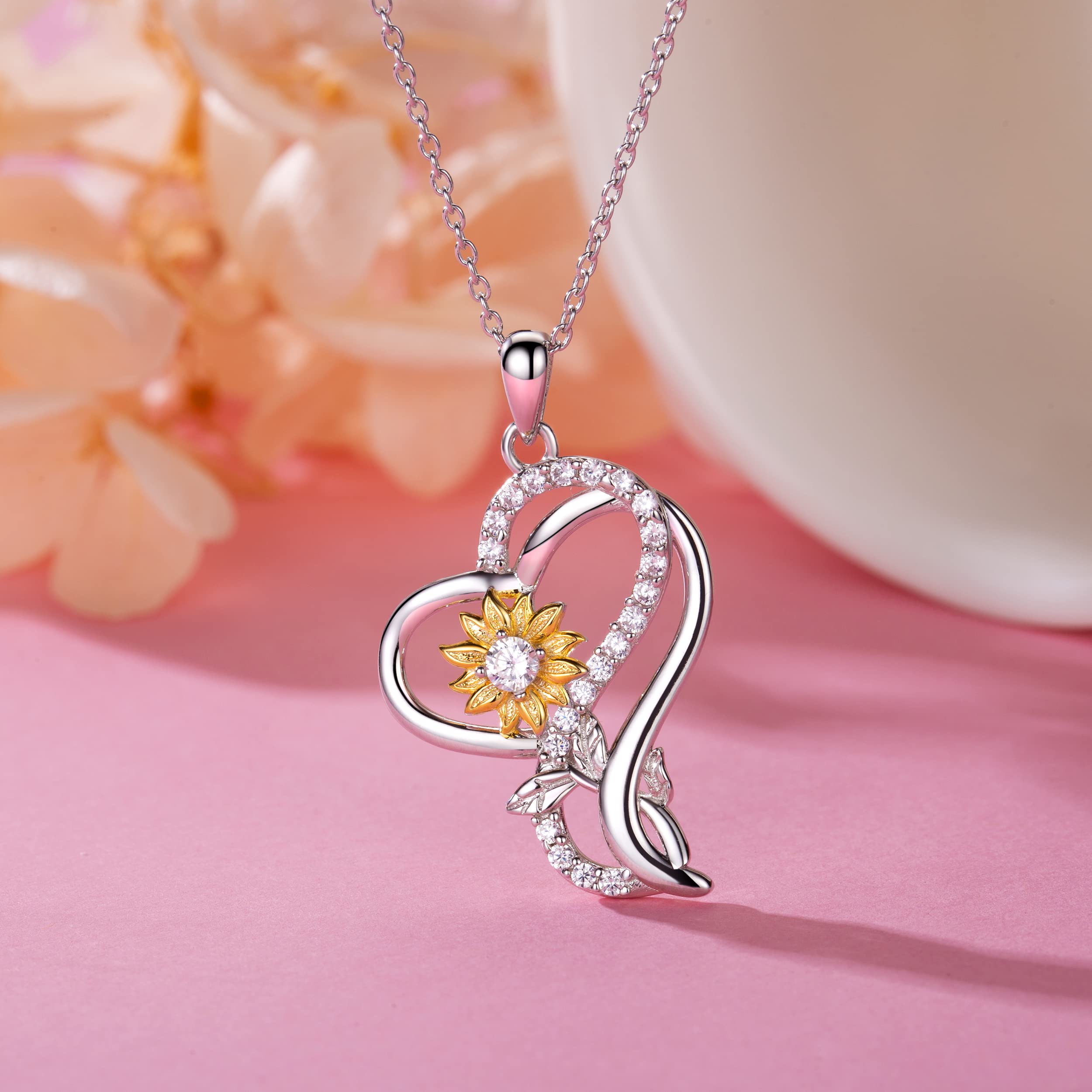 925 Sterling Silver Sunflower Necklace for Women - Elegant Heart Pendant Jewelry Gift for Mom, Wife, Girlfriend - Perfect for Christmas, Birthday, Mother's Day - Ideal for Daily Wear, Date Nights & Special Occasions