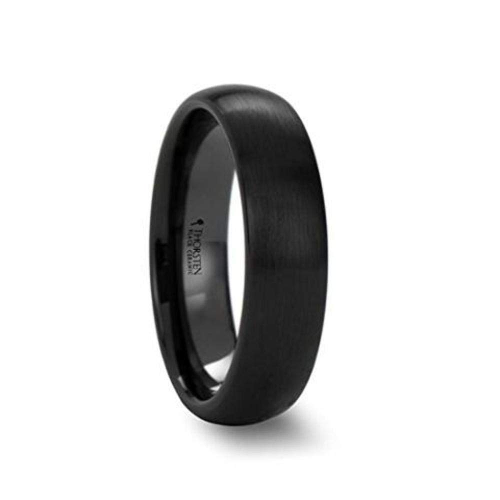 Black Ceramic Wedding Band - 6mm Wide Round Brushed Finish Ring with Custom Inside Engraving - Perfect for Men's Wedding, Engagement, Anniversary & Gift Giving