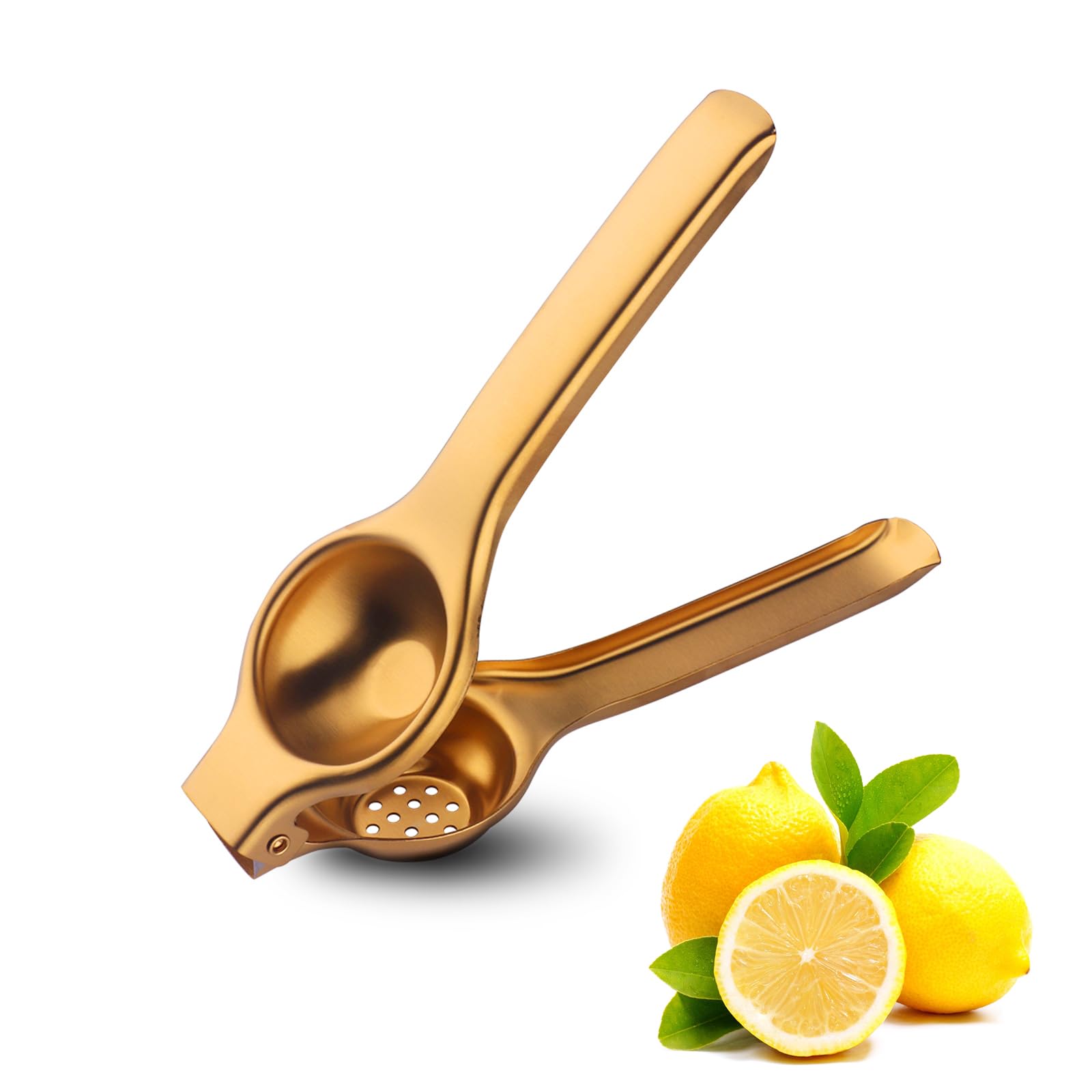 Premium Stainless Steel Manual Lemon Squeezer - Heavy Duty Hand Press Citrus Juicer for Lemon, Lime & Orange - Ergonomic Kitchen Tool for Fresh Juice, Cocktails & Cooking (Gold)