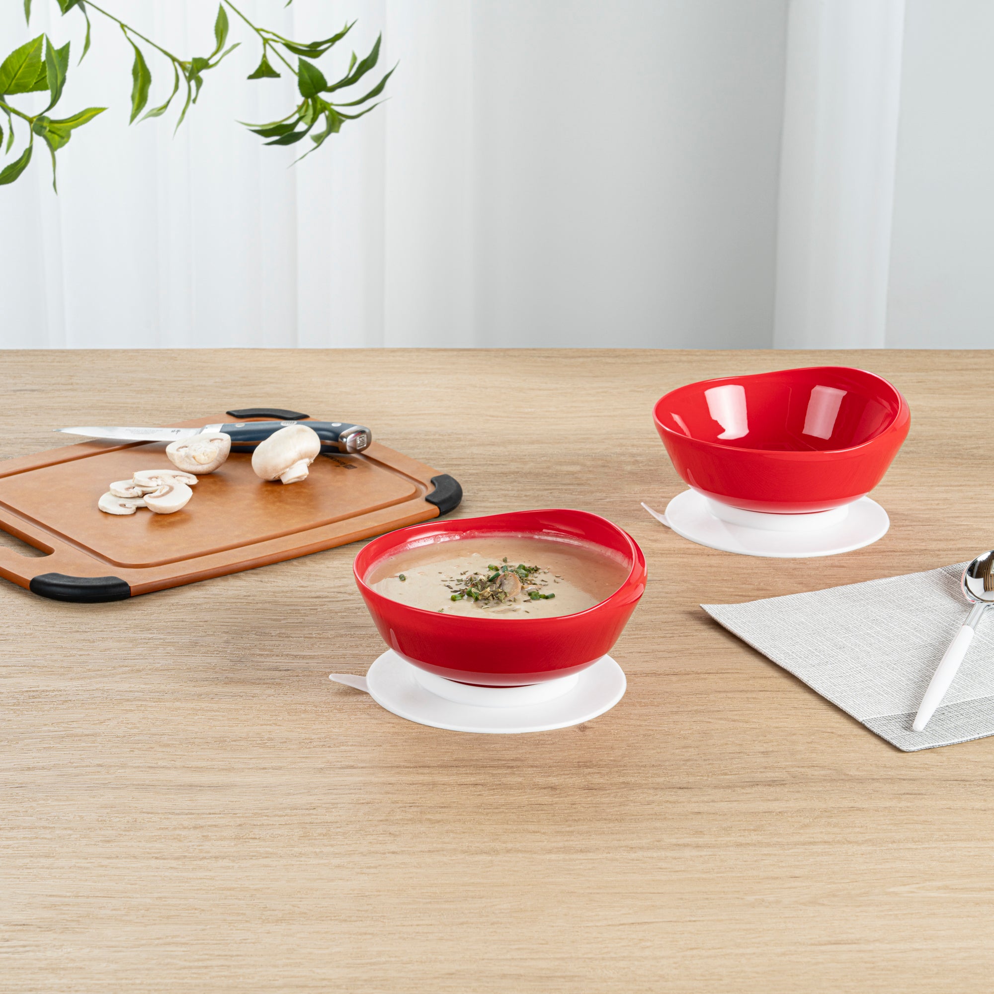 Adapt Tek 19 oz Round Red Plastic Scoop Bowl - Spillproof with Suction Base, 5.75 x 5.75 x 3 Inches (20-Pack) - Ideal for Ice Cream, Pet Food, and Bulk Storage