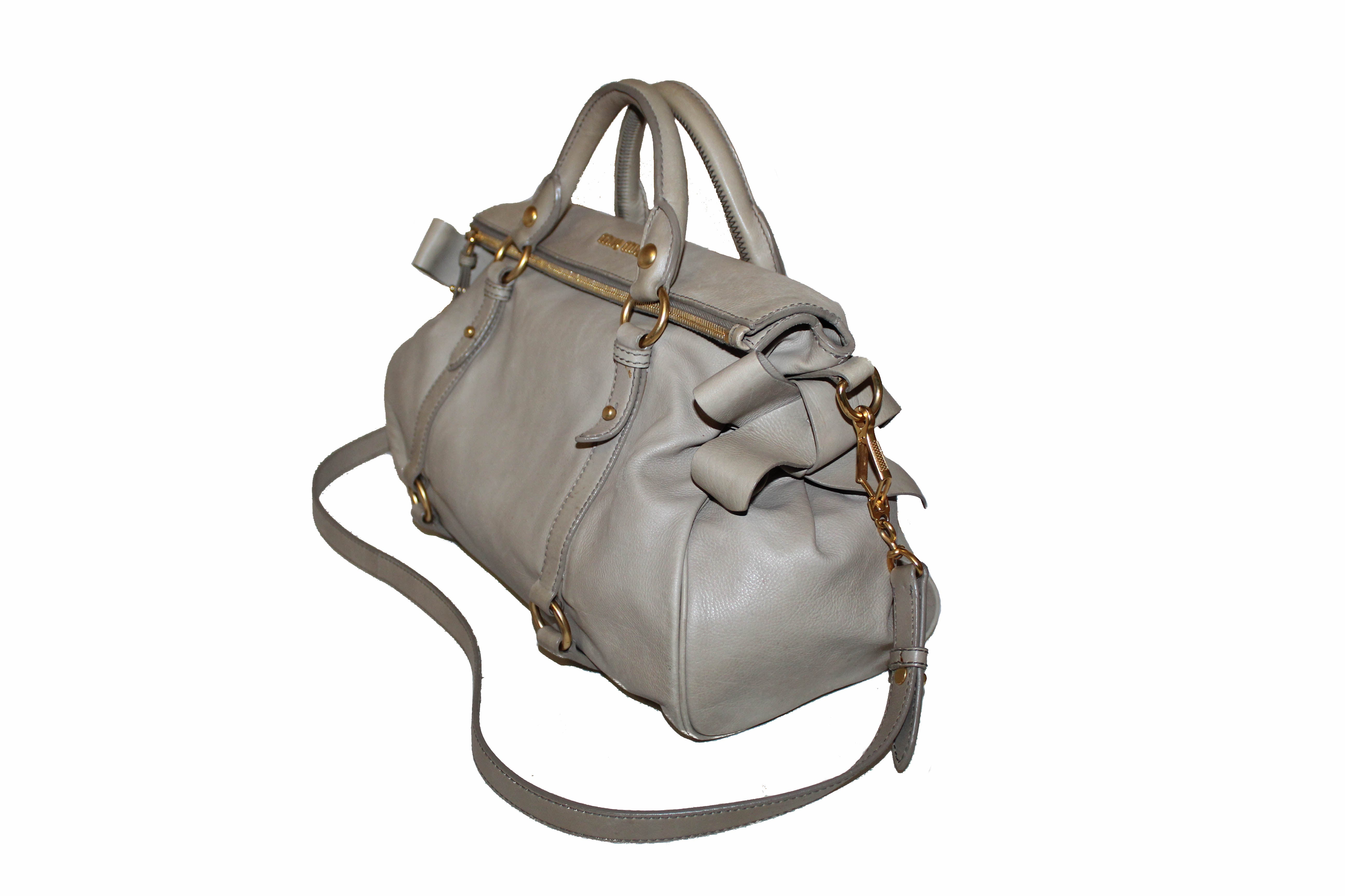 Authentic Miu Miu Pomice Vitello Lux Leather Bow Top Handle Bag for Women | Luxury Designer Handbag for Parties, Dating & Special Occasions