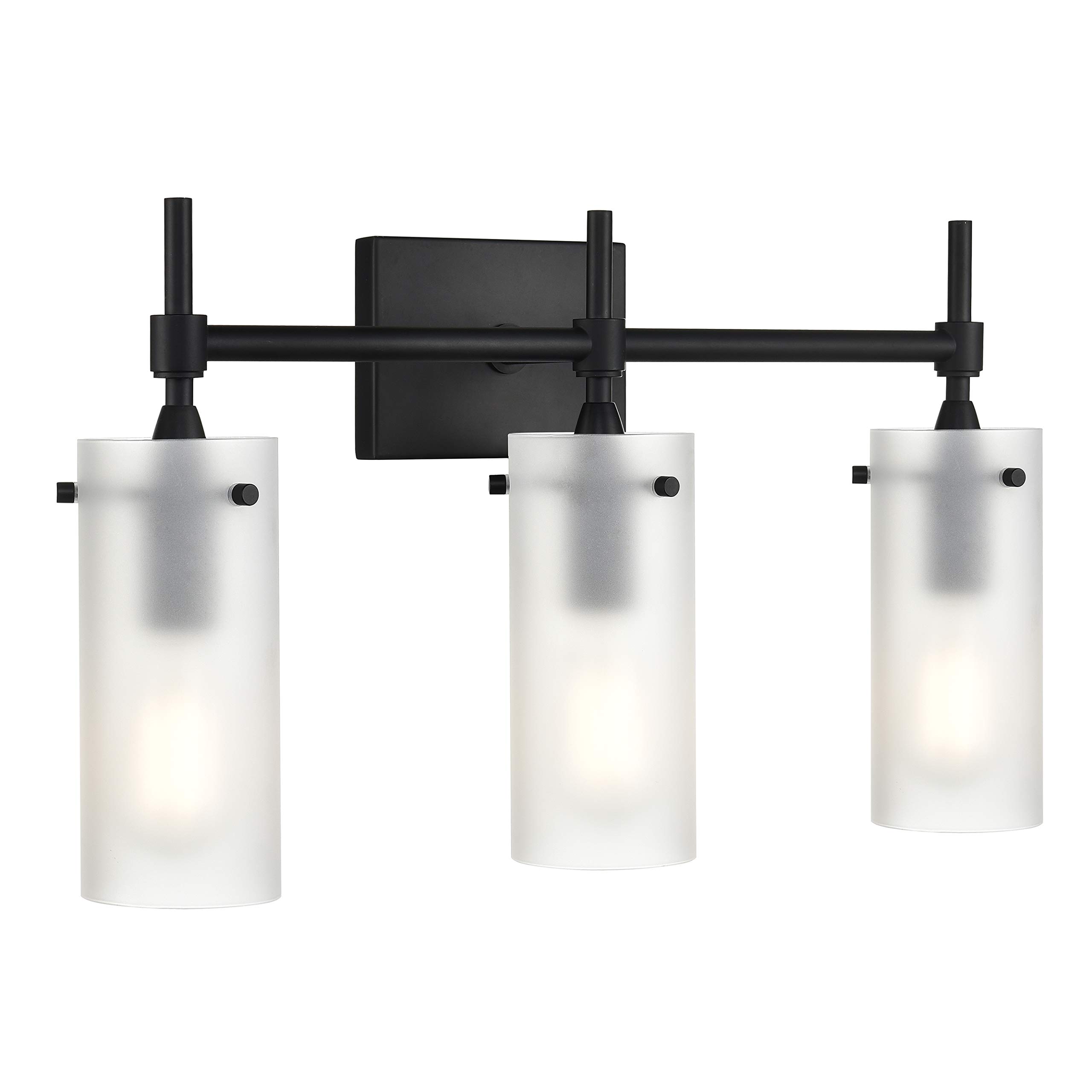 Modern Farmhouse Bathroom Vanity Lights - 3-Light Matte Black Industrial Fixture with Frosted Glass Shades, UL Listed - Perfect for Bathroom Mirror Lighting, Farmhouse Decor & Vintage Style Homes
