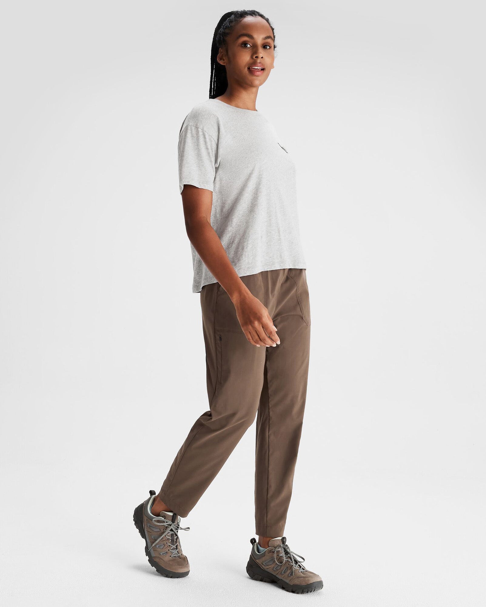 Women's Organic Cotton T-Shirt for Outdoor Adventures - Light Grey Marble | Hiking, Camping & Casual Wear
