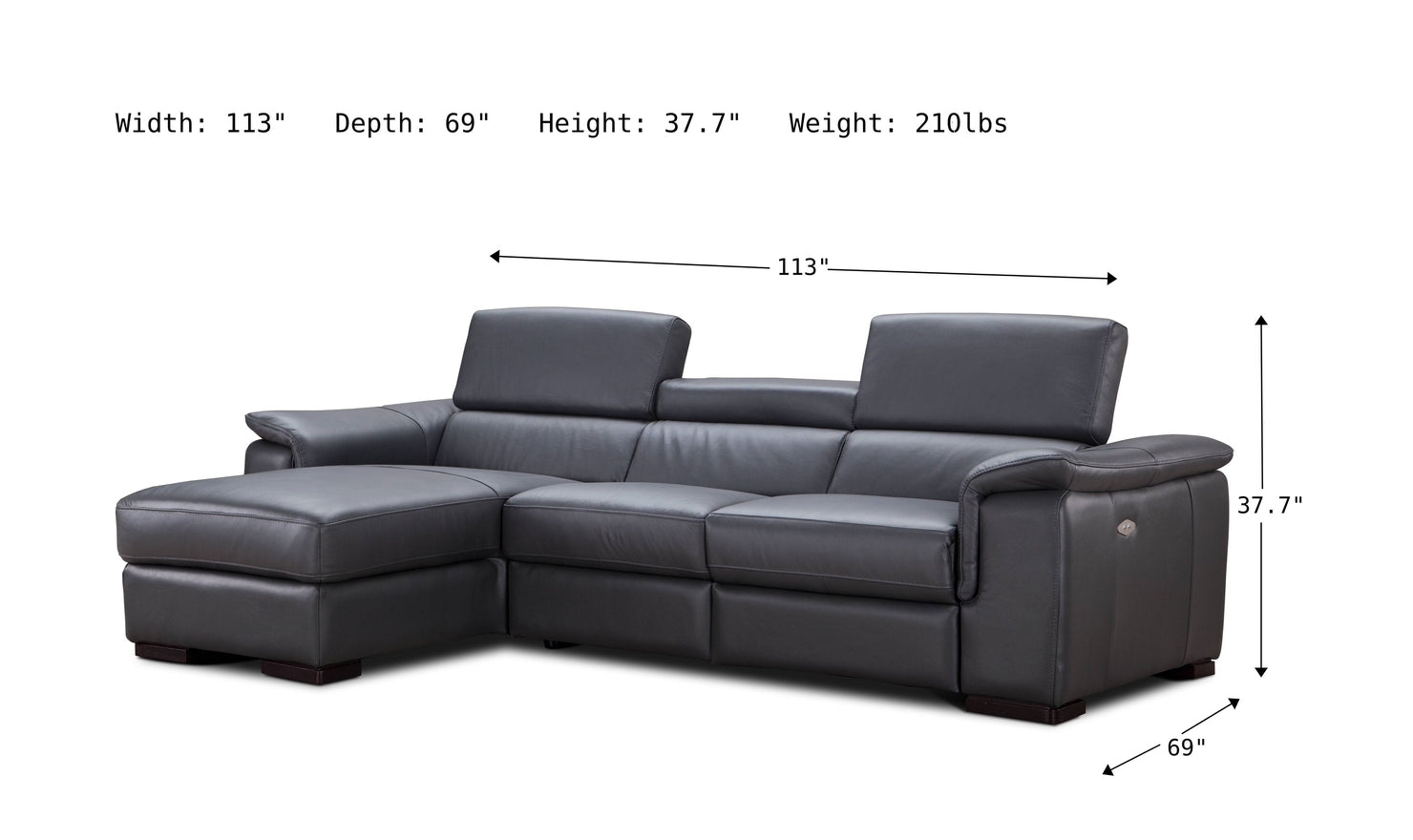 Gio Italia Allegra L-Shaped Leather Recliner Sectional Sofa - Modern Genuine Leather Reclining Couch for Living Room, Home Theater & Family Gatherings