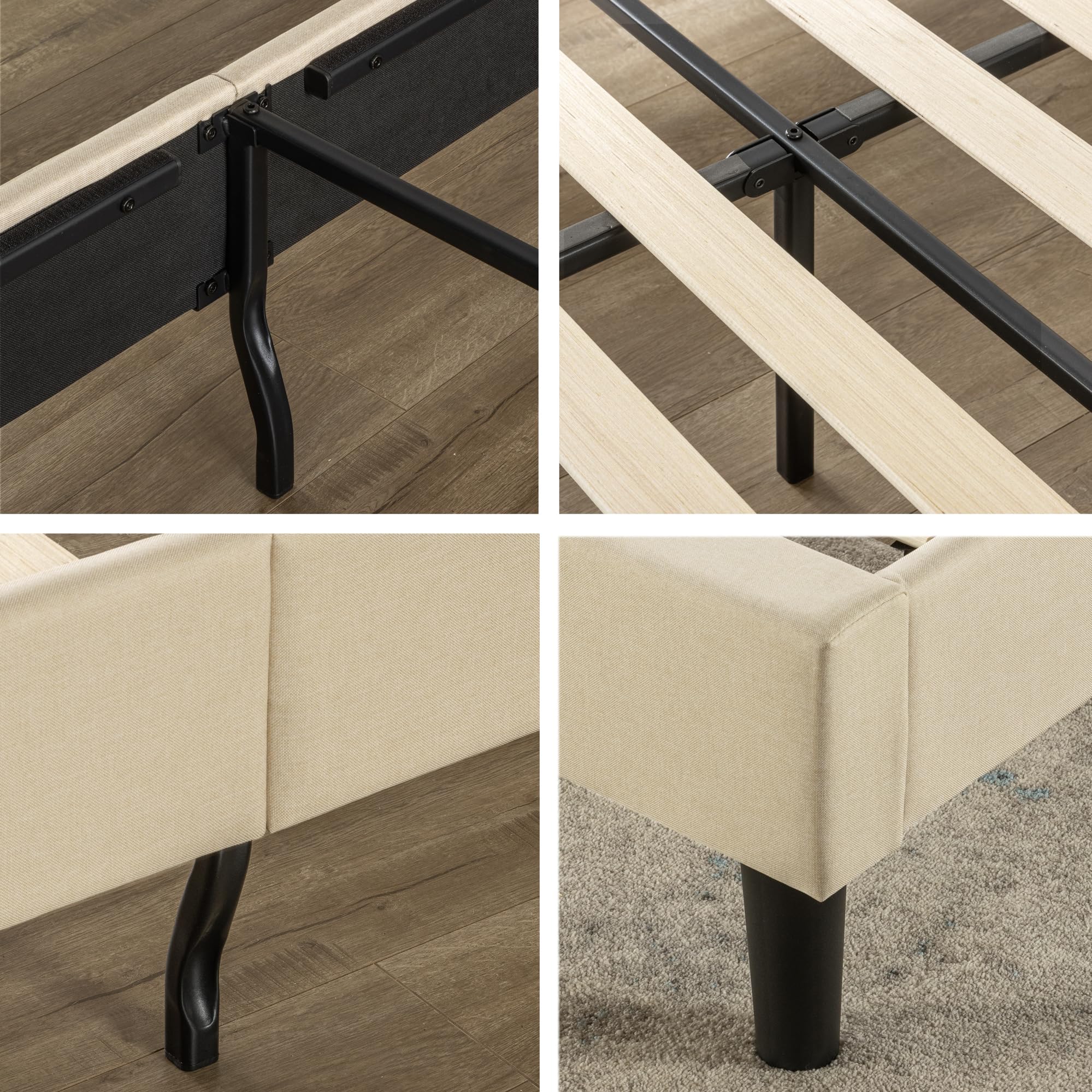ZINUS Ibidun Full Size Upholstered Platform Bed Frame with Wood Slat Support - No Box Spring Needed - Easy Assembly - Beige - Perfect for Modern Bedrooms, Guest Rooms & Small Spaces
