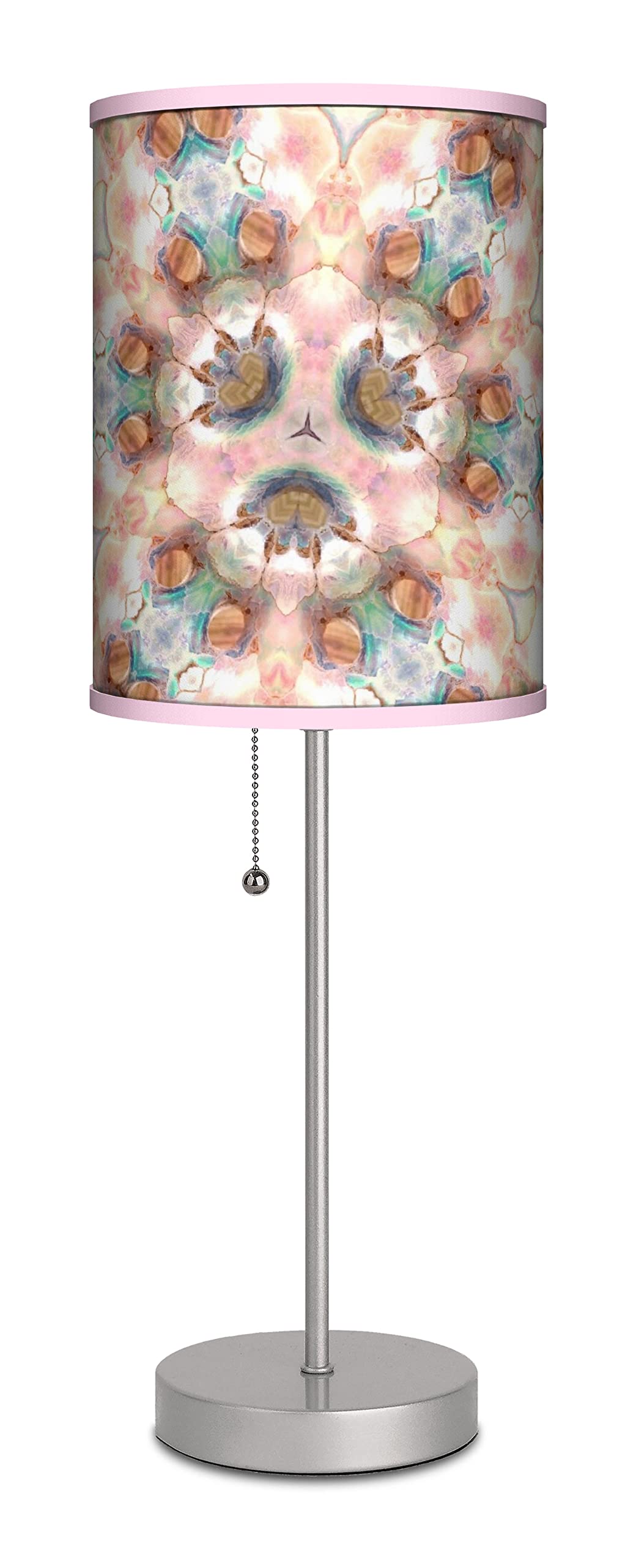 Bohemian Pink Kaleidoscope Table Lamp for Bedroom - Hippie Printed Lamp Shade with On/Off Switch, Decorative Lighting for Home, Office & Dorm Room