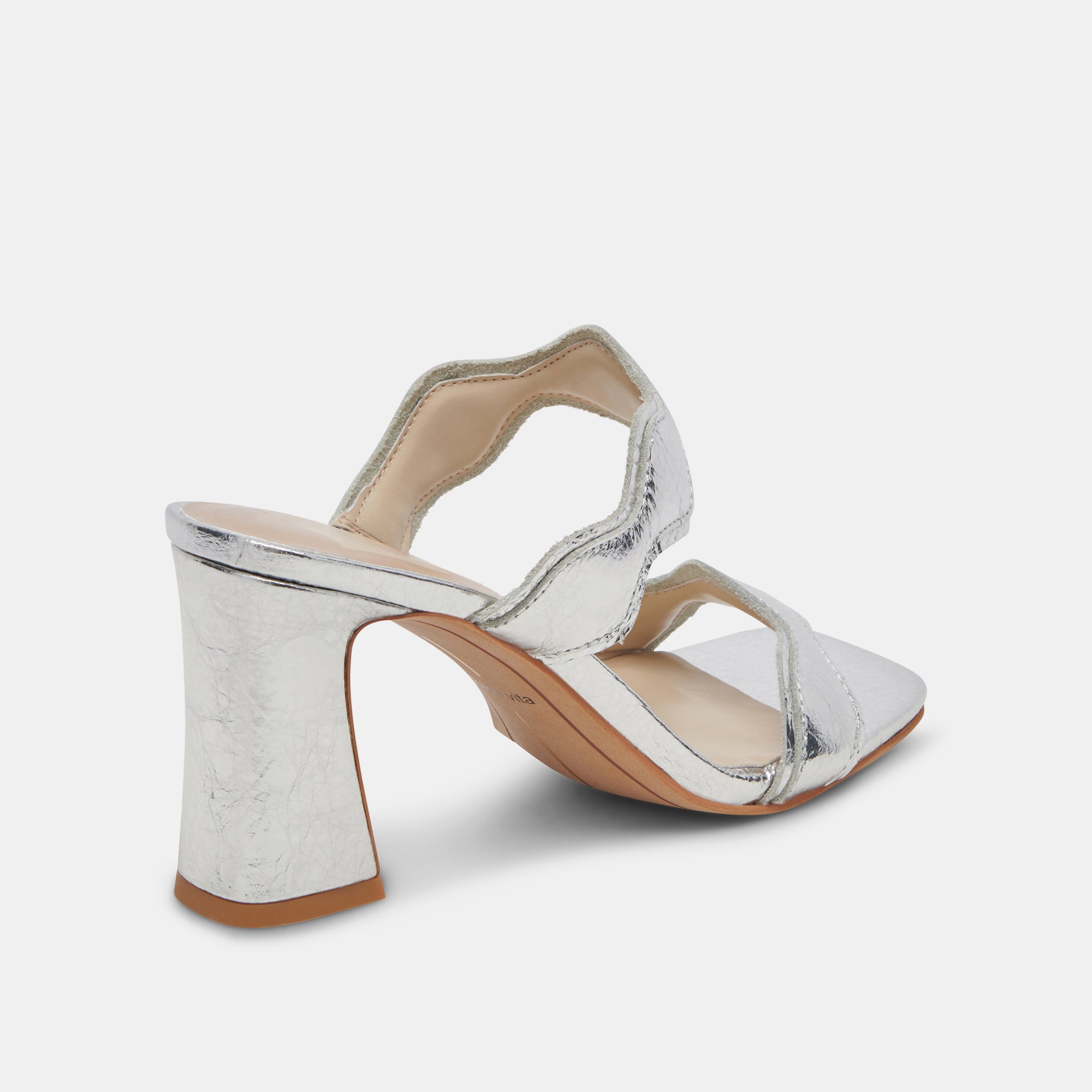 ILVA Women's Wide Heel Sandals - Silver Distressed Leather Shoes for Comfort & Style | Perfect for Parties, Weddings & Evening Events