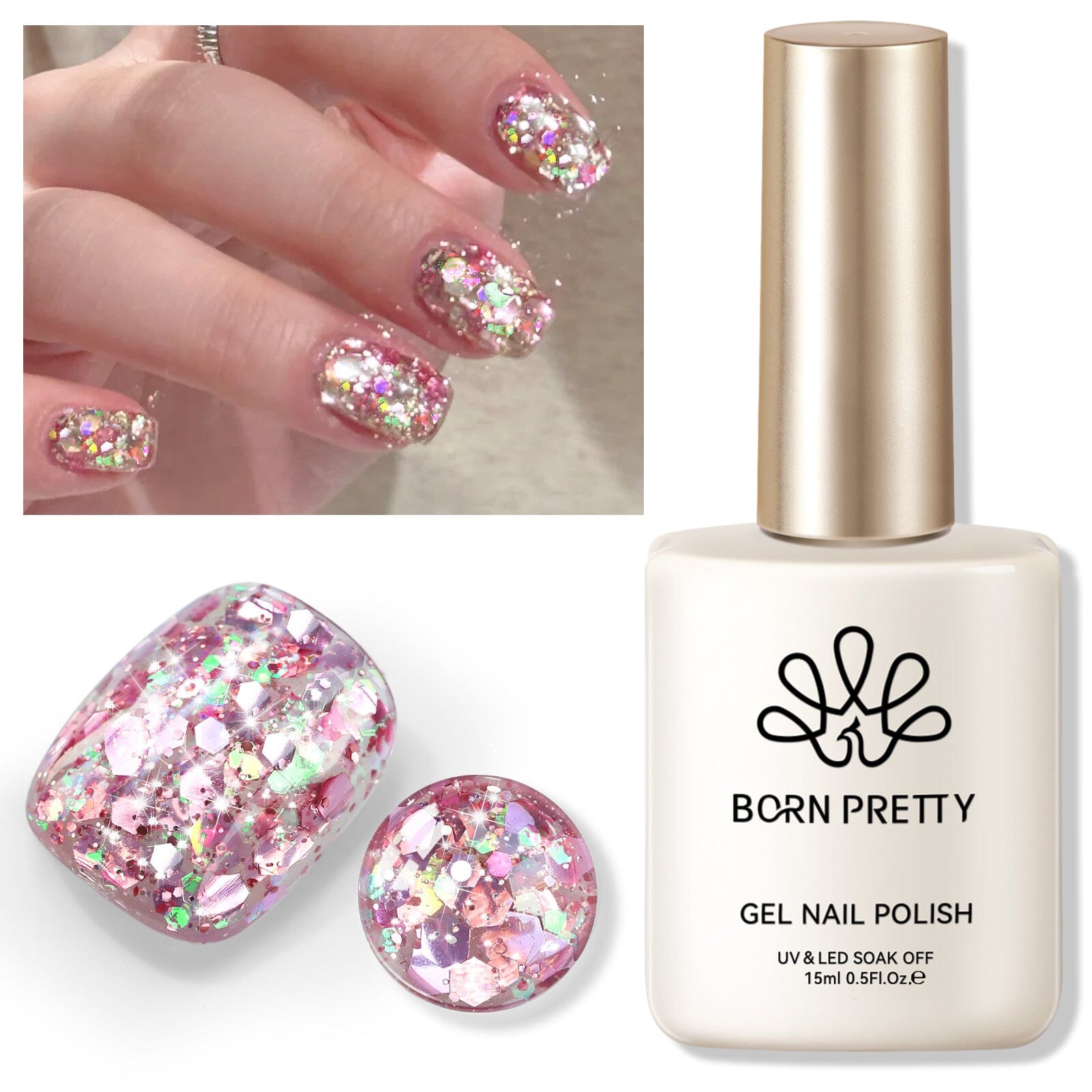 Rose Gold Glitter Gel Nail Polish - Fantasy Dream SG08, 15ml Long Lasting & High Shine for Manicures & Pedicures - Perfect for Parties, Weddings & Special Occasions