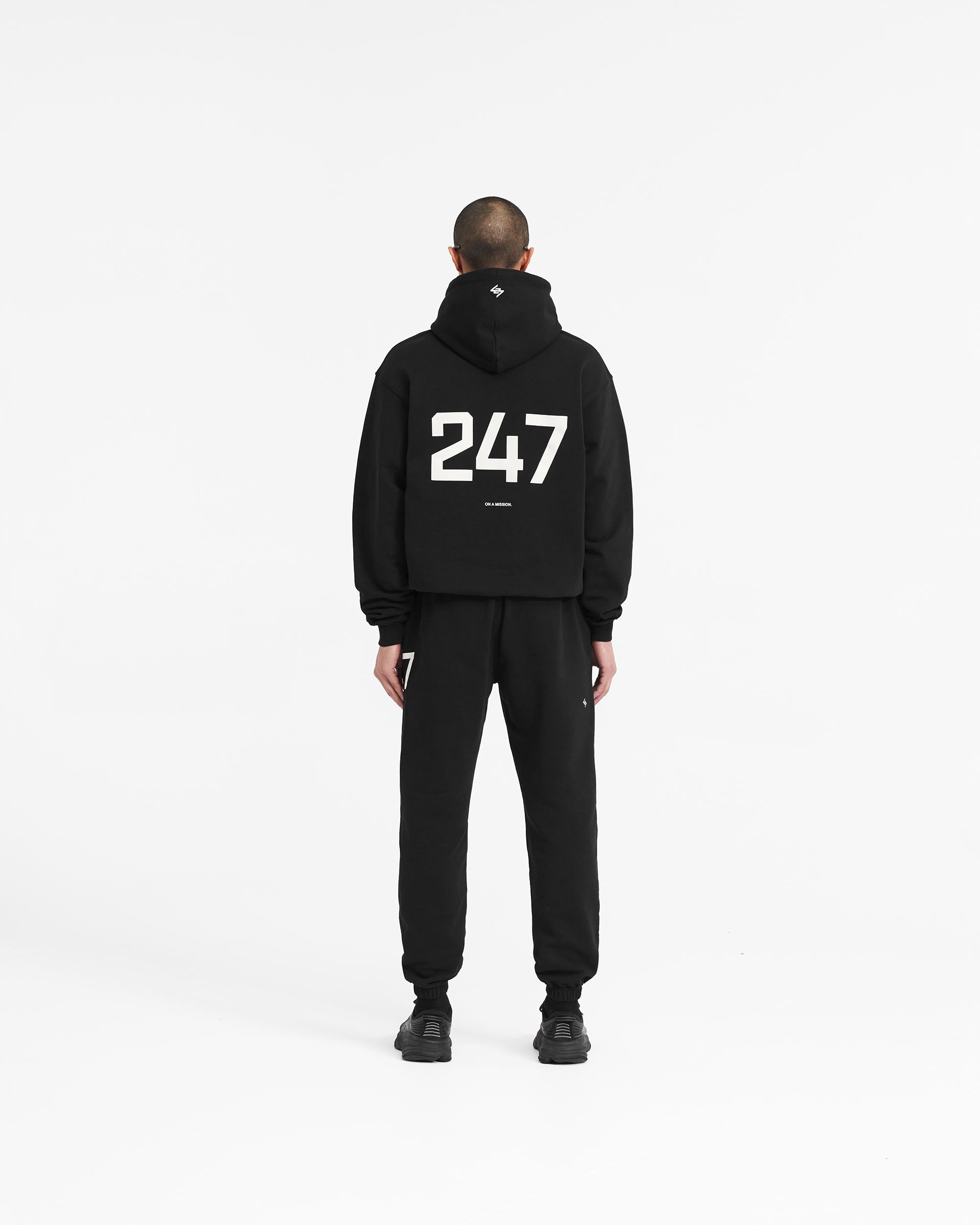 247 Oversized Hoodie for Men & Women - Jet Black - Cozy Fleece Pullover for Casual Wear, Street Style & Loungewear
