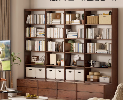 Solid Oak Wood Wall-to-Wall Bookshelf with Built-in Seat - Perfect for Home Library, Study Room & Living Room Storage