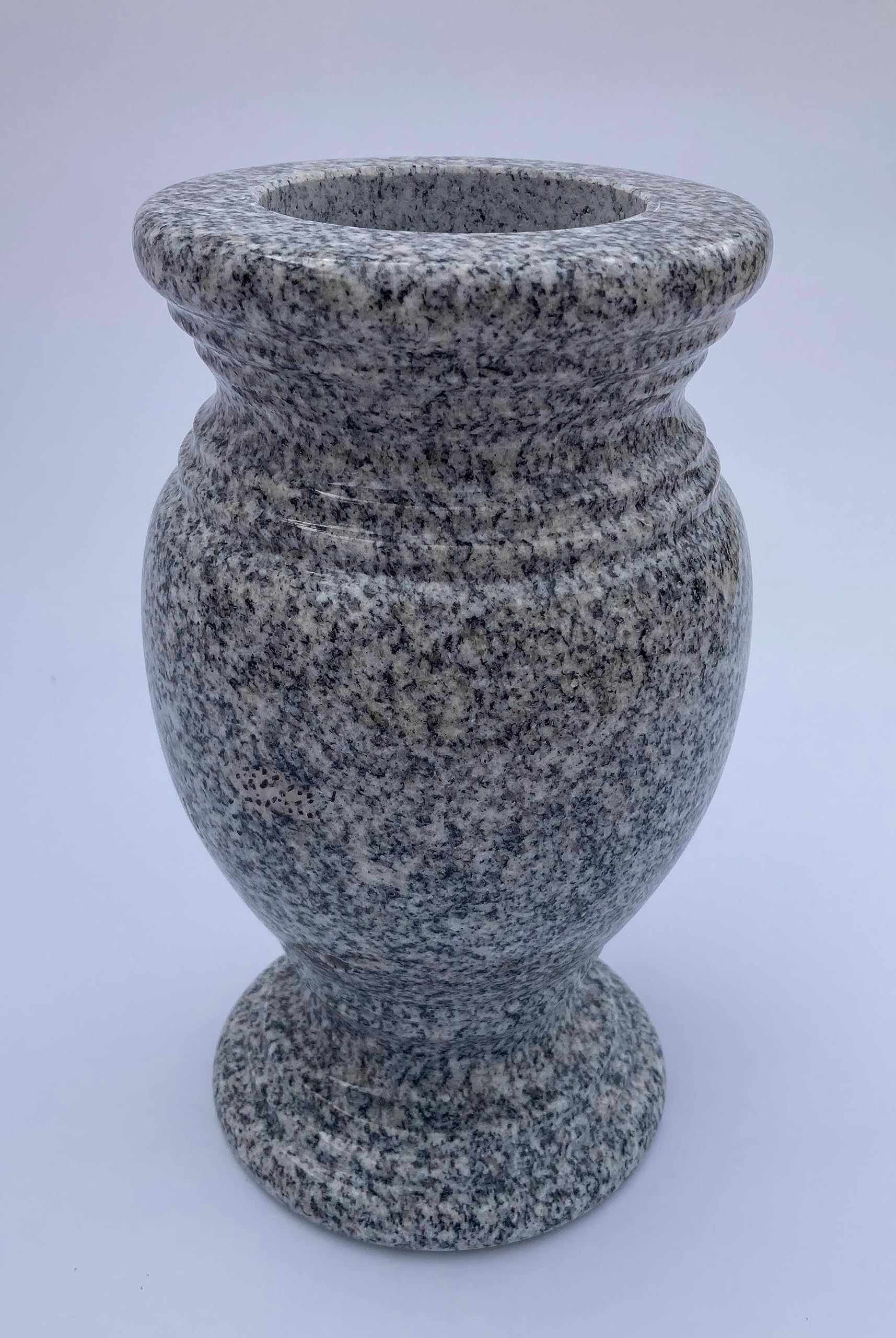 Polished Gray Turned Granite Vase - 5.5