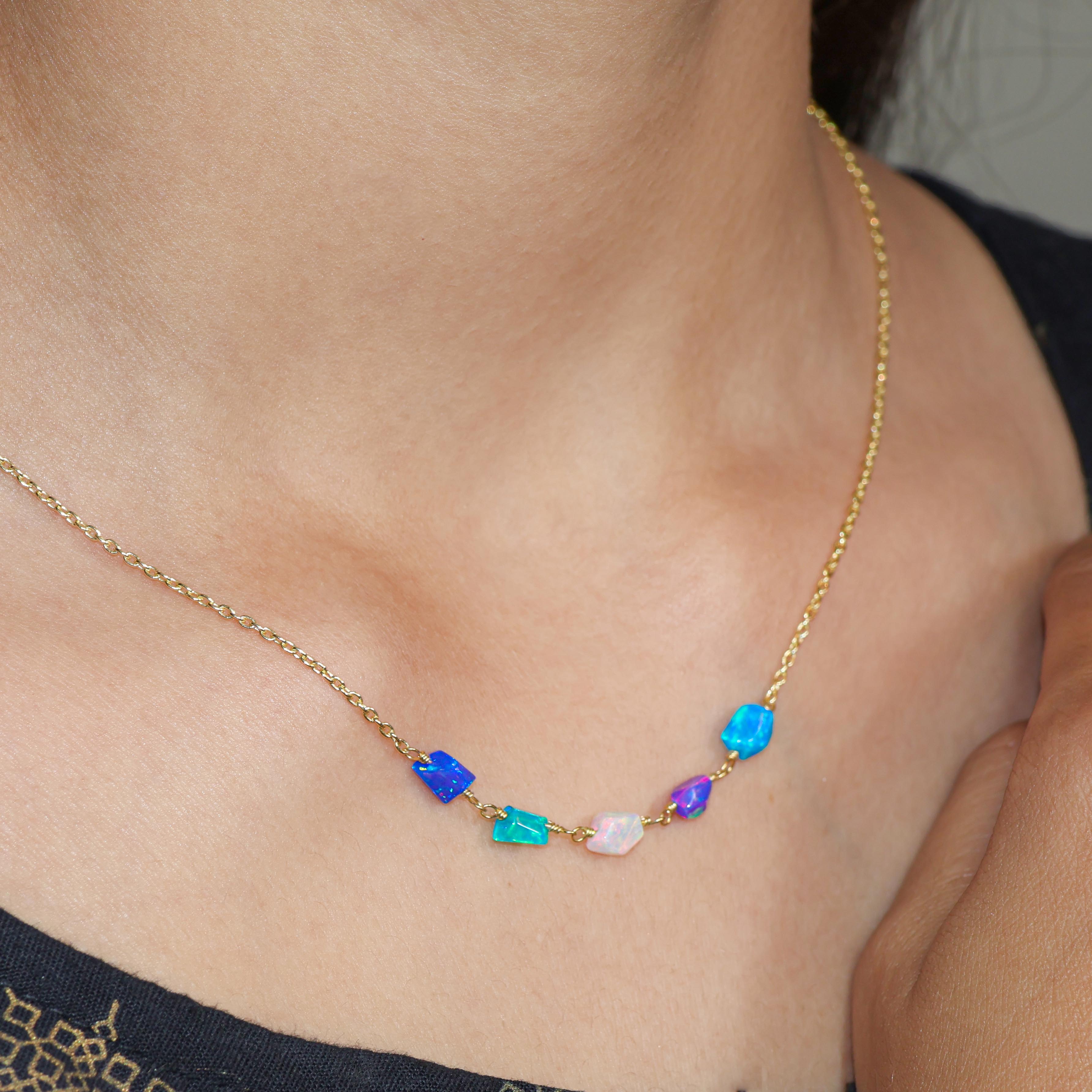 Multi-Color Opal Tumbled Stone Necklace - 16+2 Inch Adjustable Chain for Women | Perfect for Boho Fashion, Gift Giving & Special Occasions