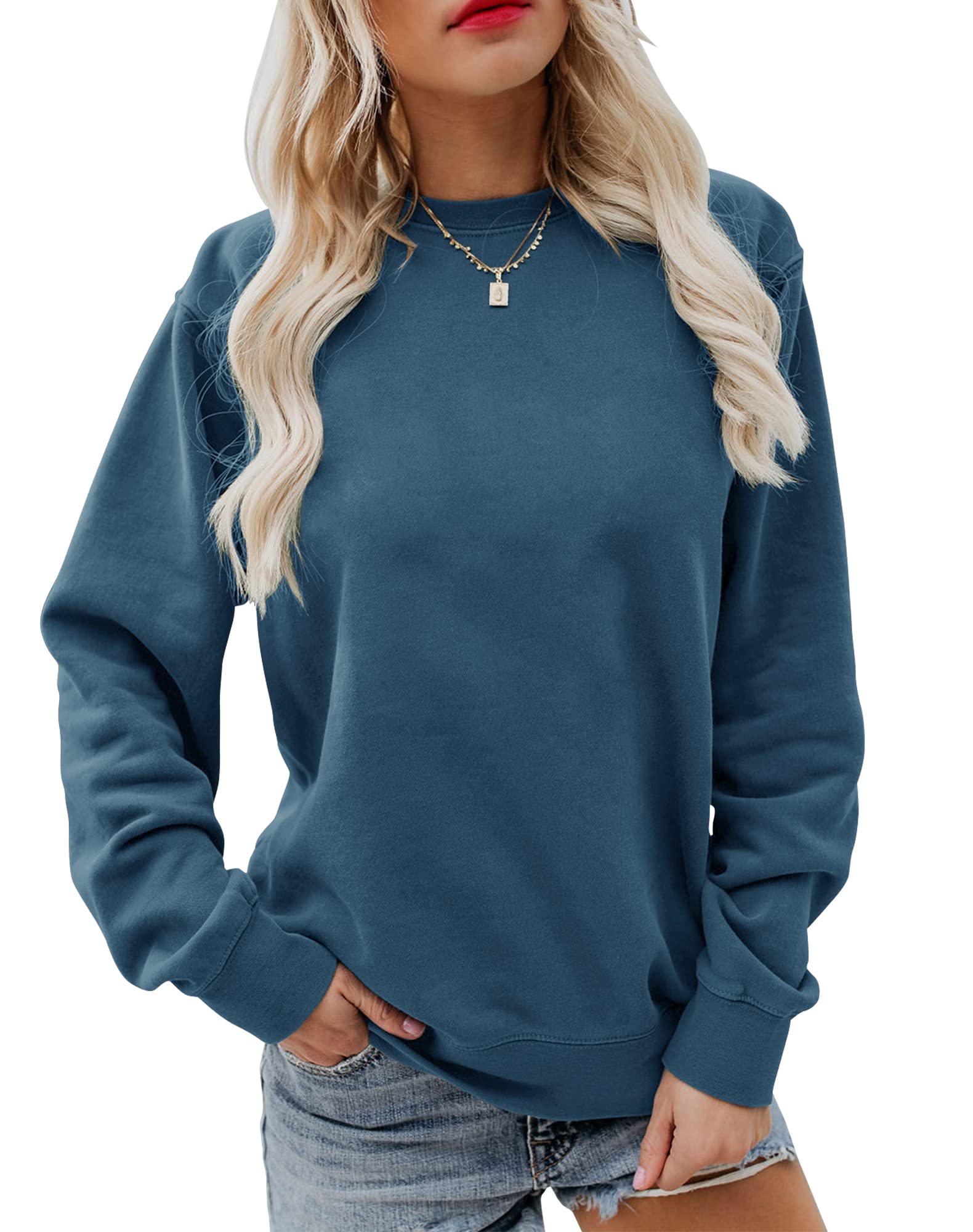 Women's Fall Long Sleeve Pullover Sweatshirt - Casual Round Neck Tops for Autumn | Perfect for Layering, Outdoor Activities & Cozy Loungewear