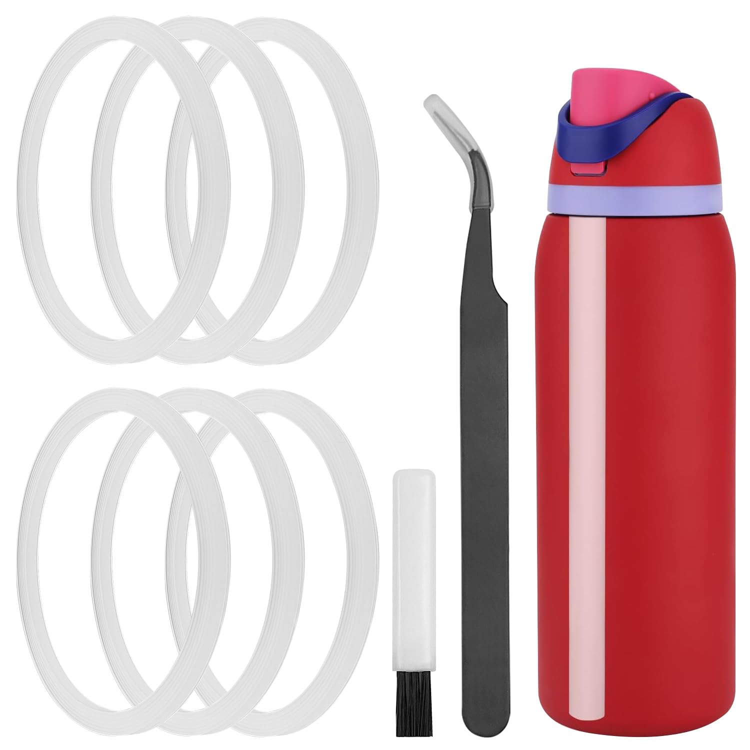 6 Pcs Owala FreeSip Water Bottle Gasket Set with Cleaning Brush - for Stainless Steel Cup Replacement