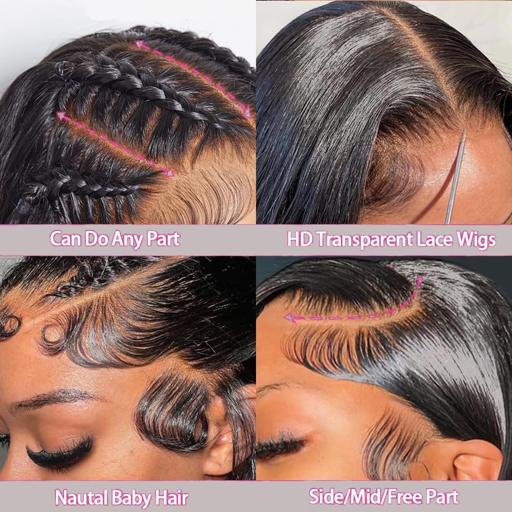 30 Inch 13x6 HD Lace Front Wigs Human Hair - 200% Density Straight Pre-Plucked Glueless Wig for Women | Natural Black | Perfect for Daily Wear, Cosplay & Special Occasions
