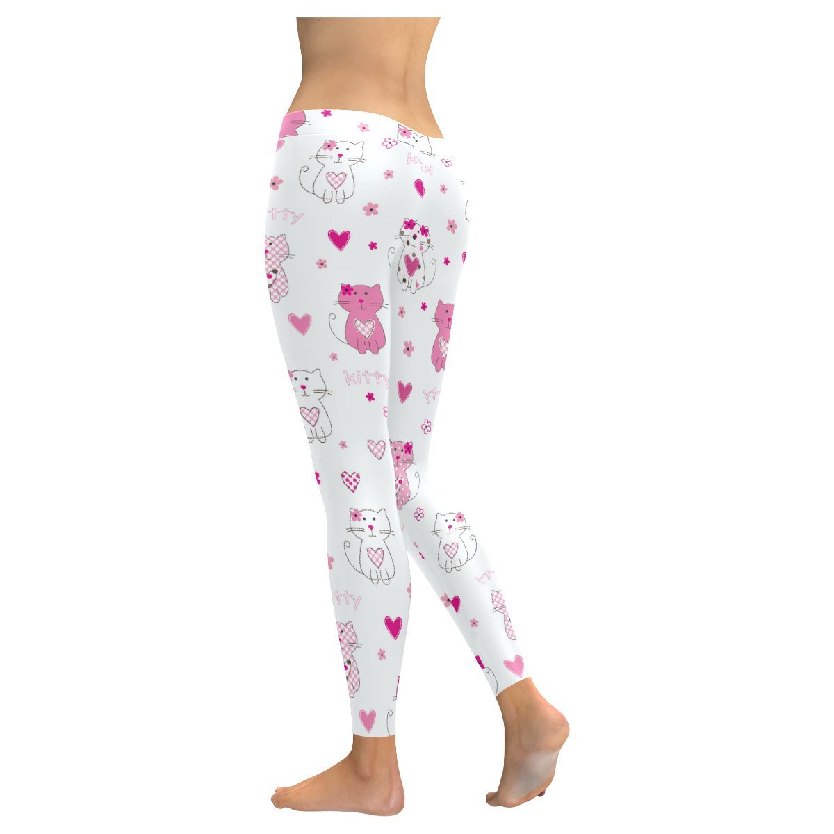Stylish Pink Cat Print Women's Low Rise Yoga Leggings - Plus Size XXS to 5XL - Perfect for Yoga, Workouts & Casual Wear