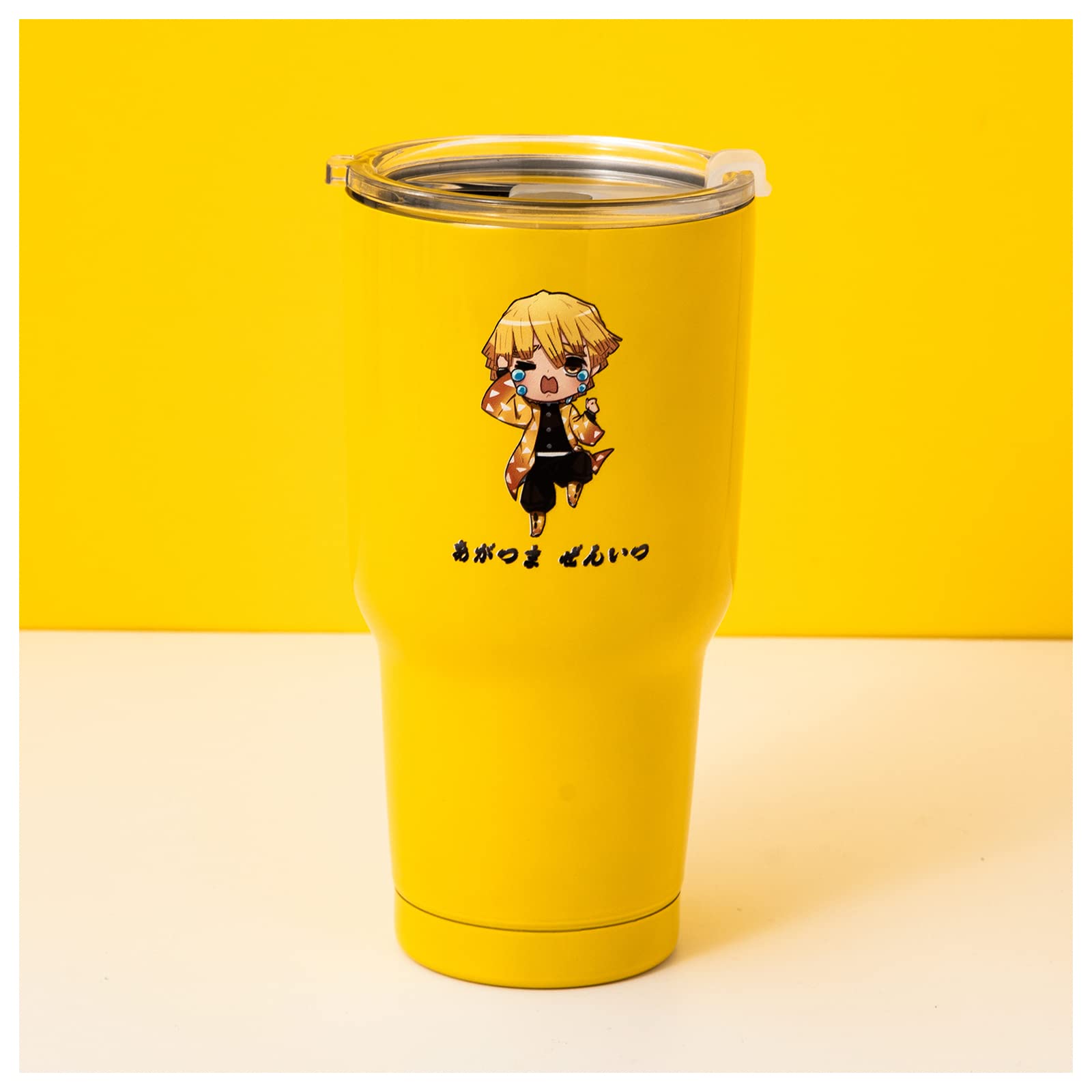 Demon Slayer Anime Tumbler with Lid - 30 Oz Vacuum Insulated Stainless Steel Water Bottle & Coffee Mug - Keeps Hot/Cold for 8-12 Hours - Double Wall Design - Perfect for Home, Office, Gym & Travel - Zenitsu Yellow