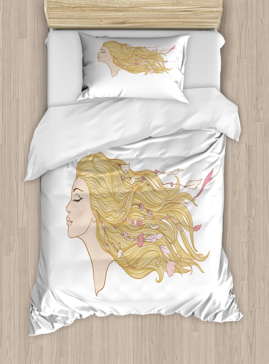 Ambesonne Bohemian Duvet Cover Set - Twin Size 2-Piece Set with Seashell Bead Design, Floral Spring Fashion Bedding (2 Duvet Covers & 2 Pillowcases) in Pale Peach Brown - Perfect for Boho Chic Bedroom Decor & Guest Room Makeover