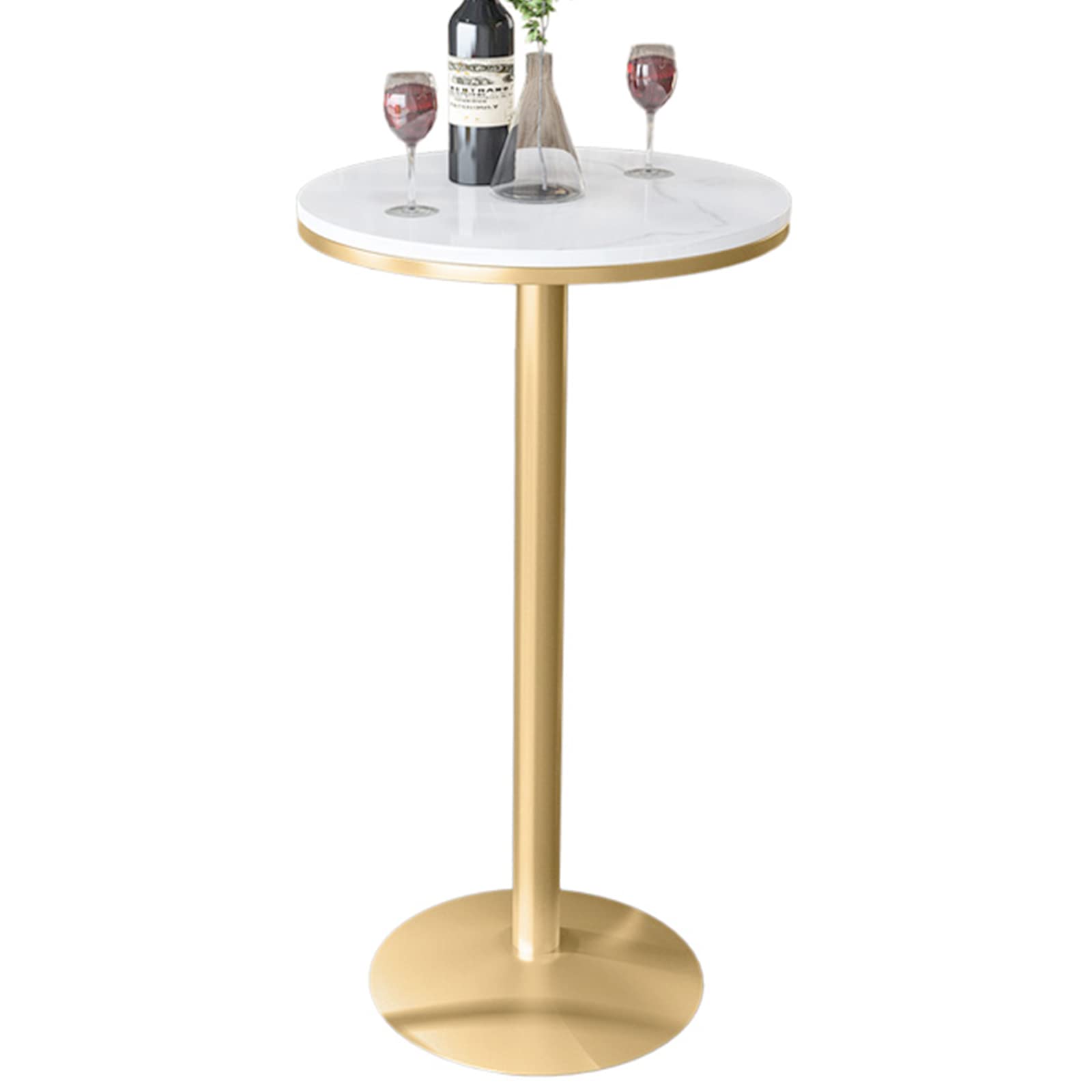 QQXX Modern Round Bar Table with White Marble Top & Gold Base - 41.3in Height Sturdy Bistro Table for Restaurant, Cafe, Pub - Easy Assembly Commercial Dining Furniture for Indoor/Outdoor Use