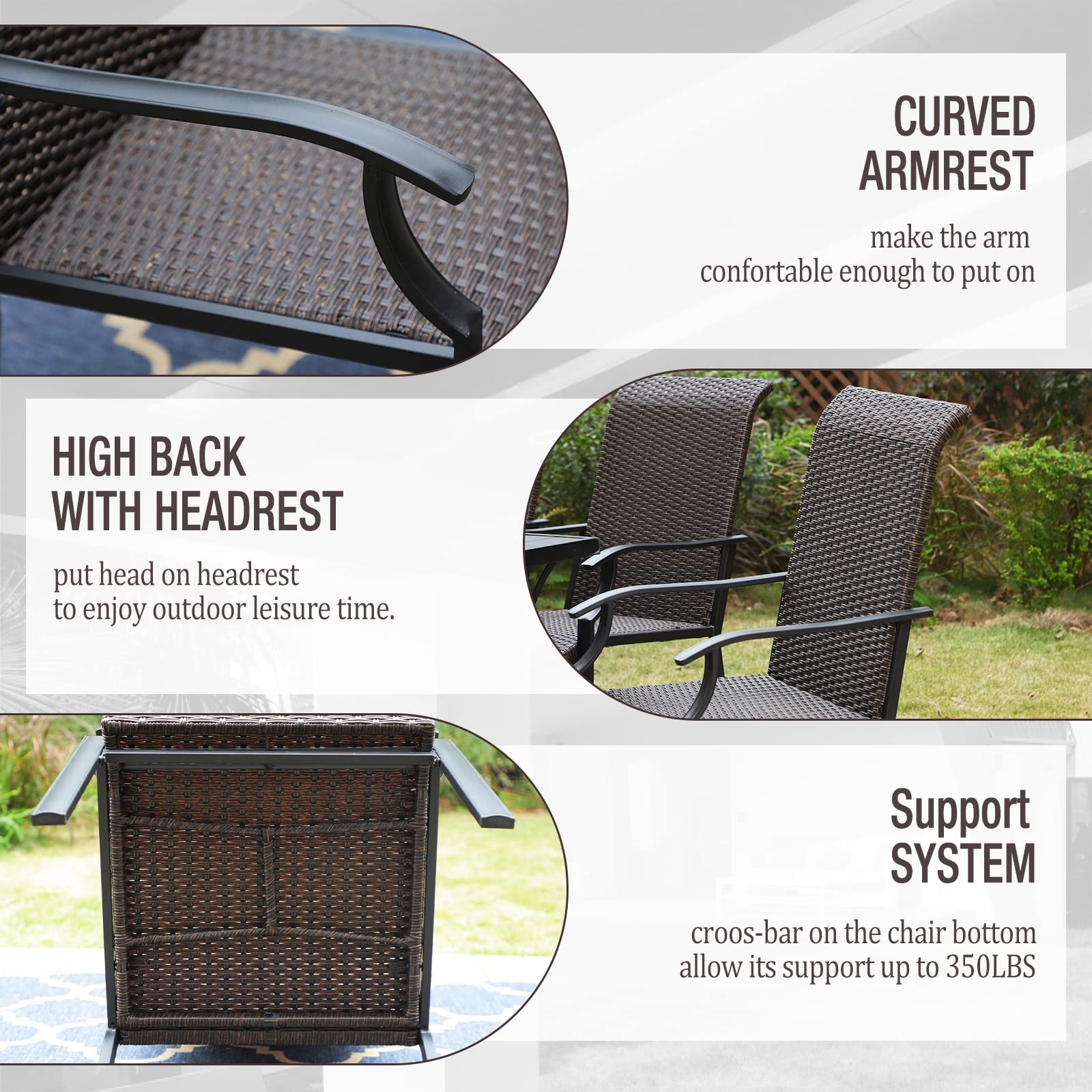 Sophia & William 5-Piece Black Wicker Patio Dining Set - 4 High-Back Rattan Chairs & 1 Metal Square Table with Umbrella Hole | Outdoor Garden Furniture for Backyard, Poolside & Terrace Dining