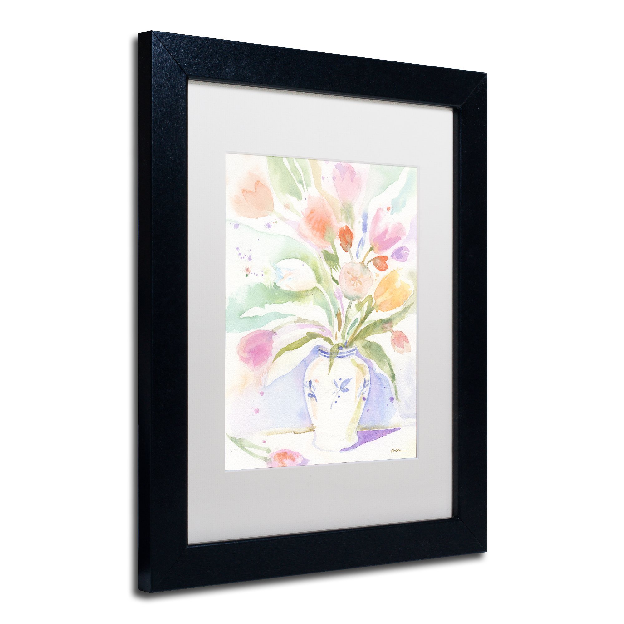 Trademark Fine Art - The Vase of Tulips by Sheila Gold - Ornate White Matte & Black Frame - 11x14 Inch Wall Art - Perfect for Living Room, Bedroom & Office Decor