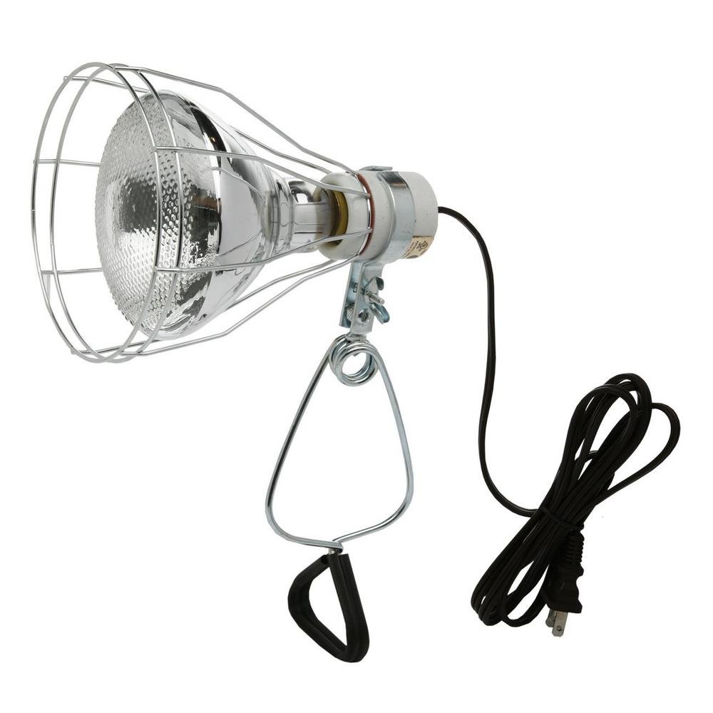 Woods 0324 18/2 Gauge Brooder & 150W Heat Lamp with Wire Grill & Clamp - 6ft Black for Poultry Coop, Reptile Terrarium & Pet Heating