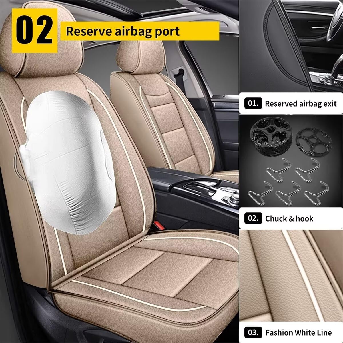 Premium Faux Leather Car Seat Covers Full Set for Kia Forte 2010-2024 - 5-Piece Beige Interior Protector & Cushion | Perfect for Daily Commute, Road Trips & Family Protection
