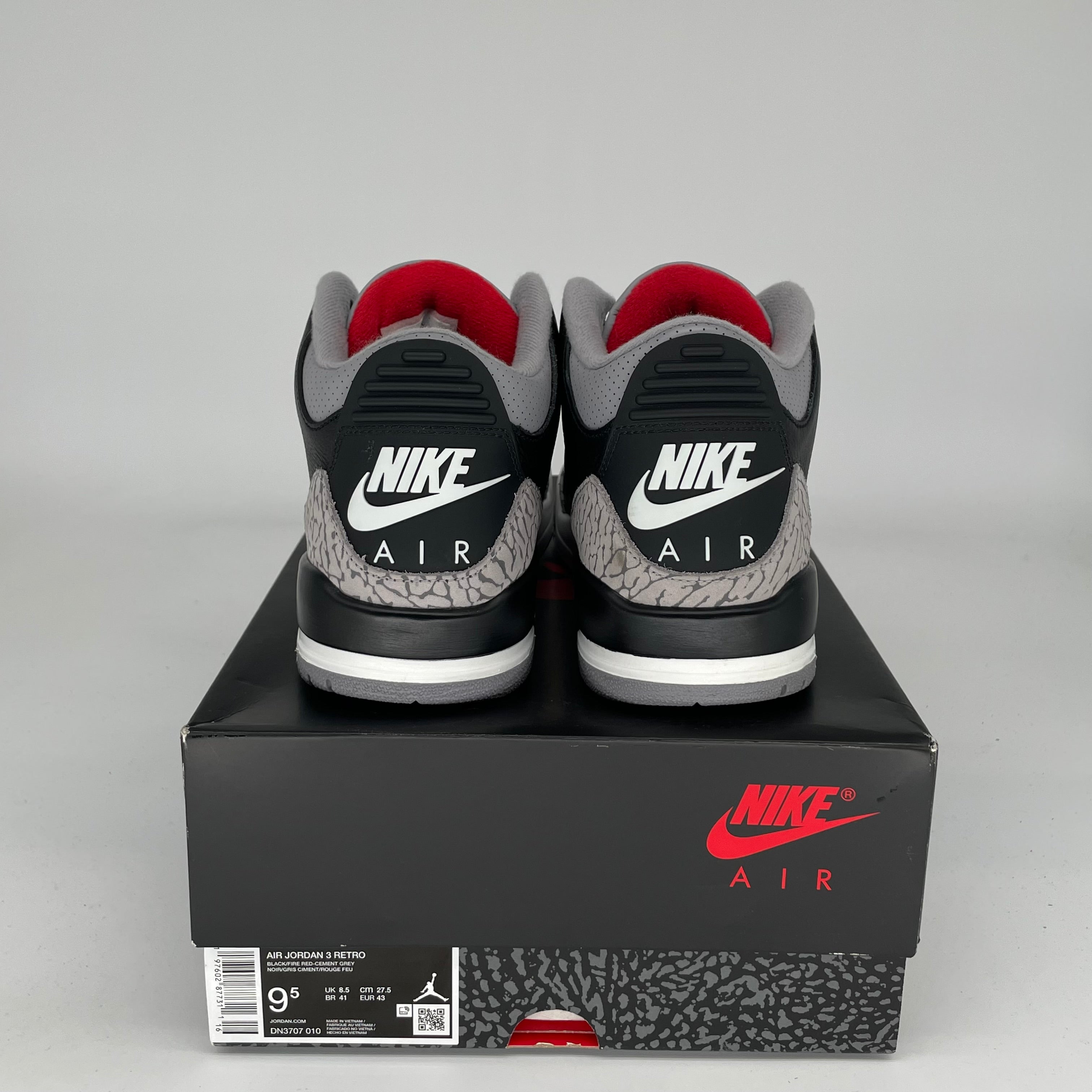 AIR JORDAN 3 Retro Black Cement Men's Basketball Shoes Size 9.5 - DN3707-010 | Authentic Sneakers for Streetwear, Casual & Sports Performance