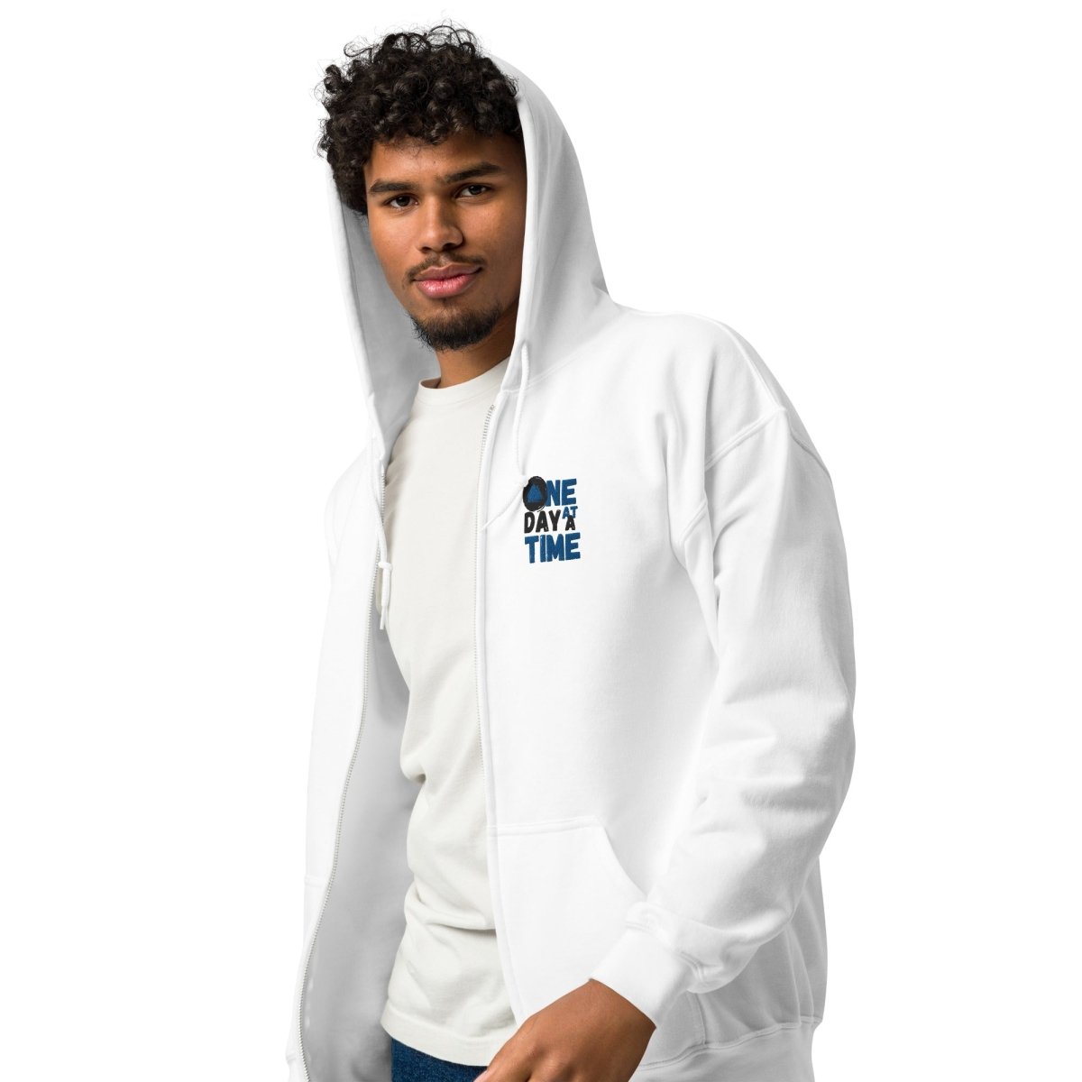 One Day at a Time Sobriety Symbol Unisex Heavy Blend Zip Hoodie - Motivational Recovery Apparel for AA Meetings & Sober Living