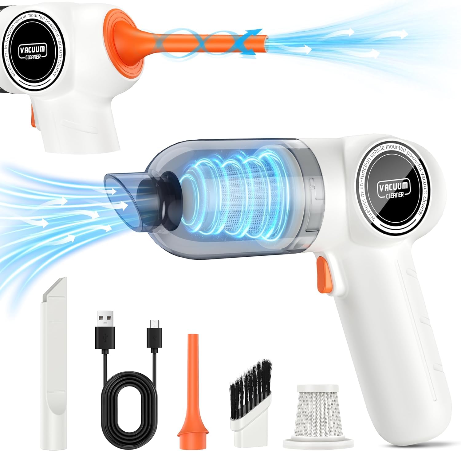 Cordless Handheld Car Vacuum Cleaner - 18000PA High Power Mini Vacuum with Strong Suction, Rechargeable Dust Buster & Air Blower for Home & Auto Cleaning - Portable White Handheld Vacuum Cleaner for Cars, Sofas, Pet Hair & Small Spaces