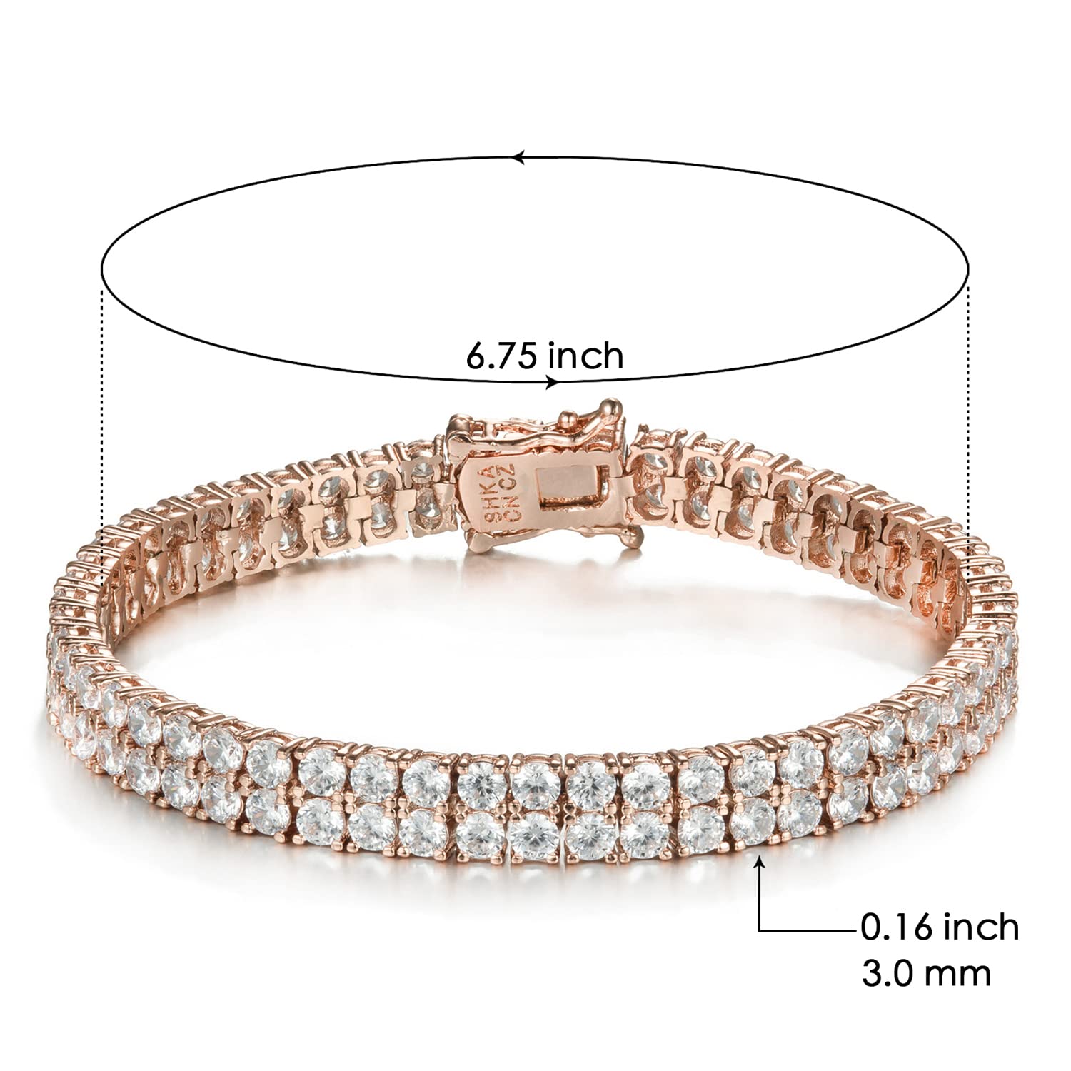 SHKA 2 Rows Tennis Bracelet 18K Gold Plated Women's Bracelet with Sparkling Cubic Zirconia - Elegant Jewelry for Weddings, Parties & Special Occasions
